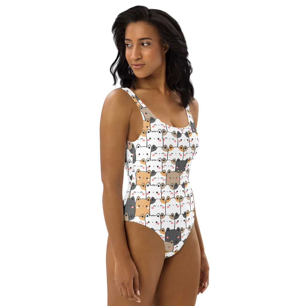Women's Kawaii Cat Pattern Buttery Soft Swimsuit With UPF 50+