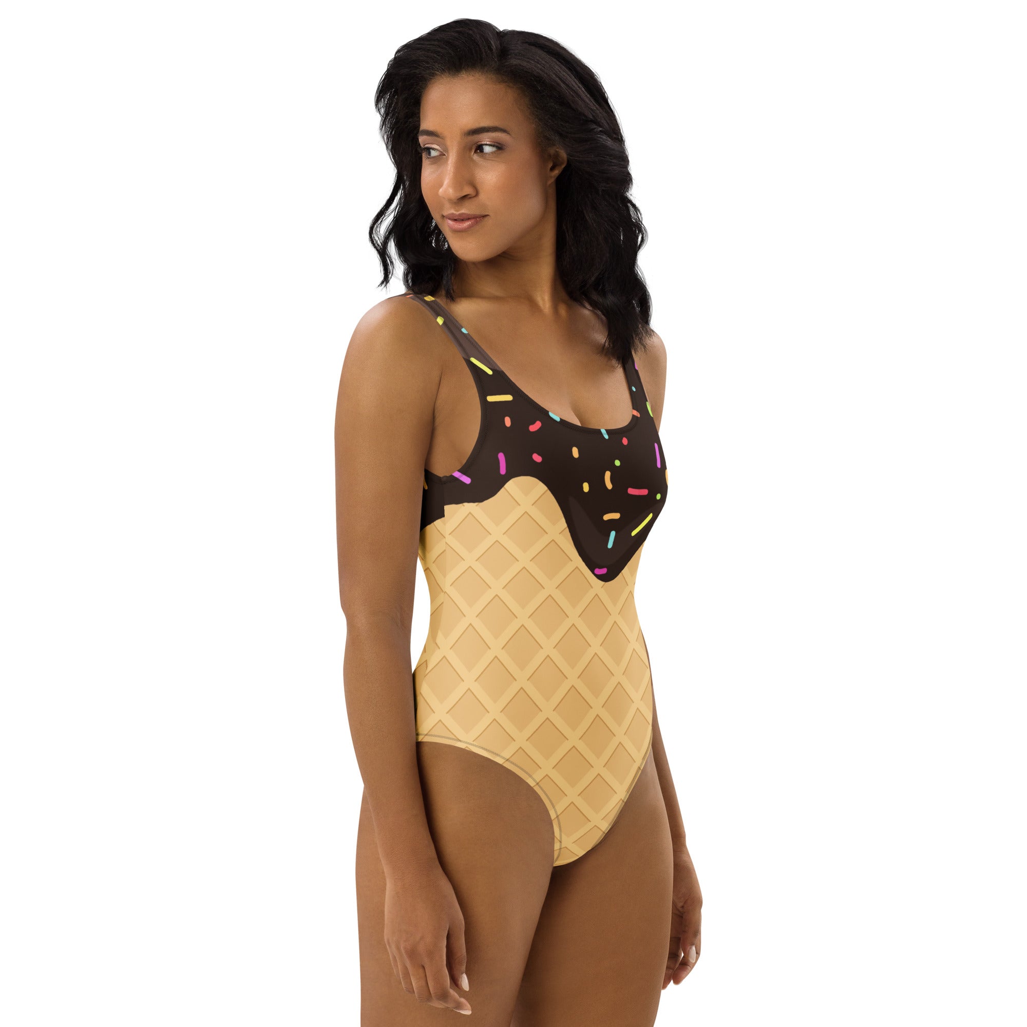 Women's Ice Cream Waffle Cone Sprinkles Buttery Soft Swimsuit With UPF 50+