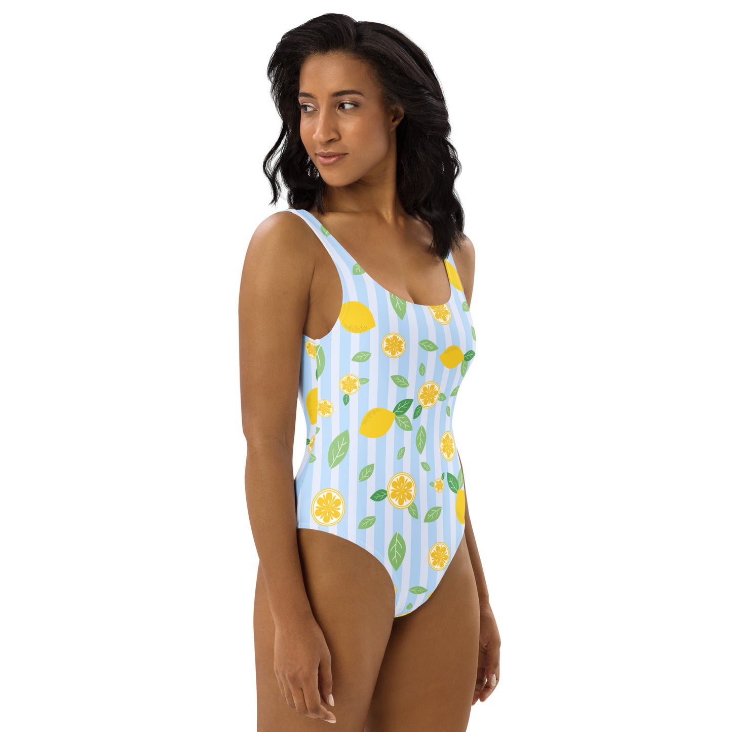 Women's Blue Lemon Stripe Buttery Soft Swimsuit With UPF 50+