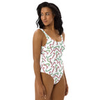 Women's Red & Green Candy Cane Christmas Buttery Soft Swimsuit With UPF 50+