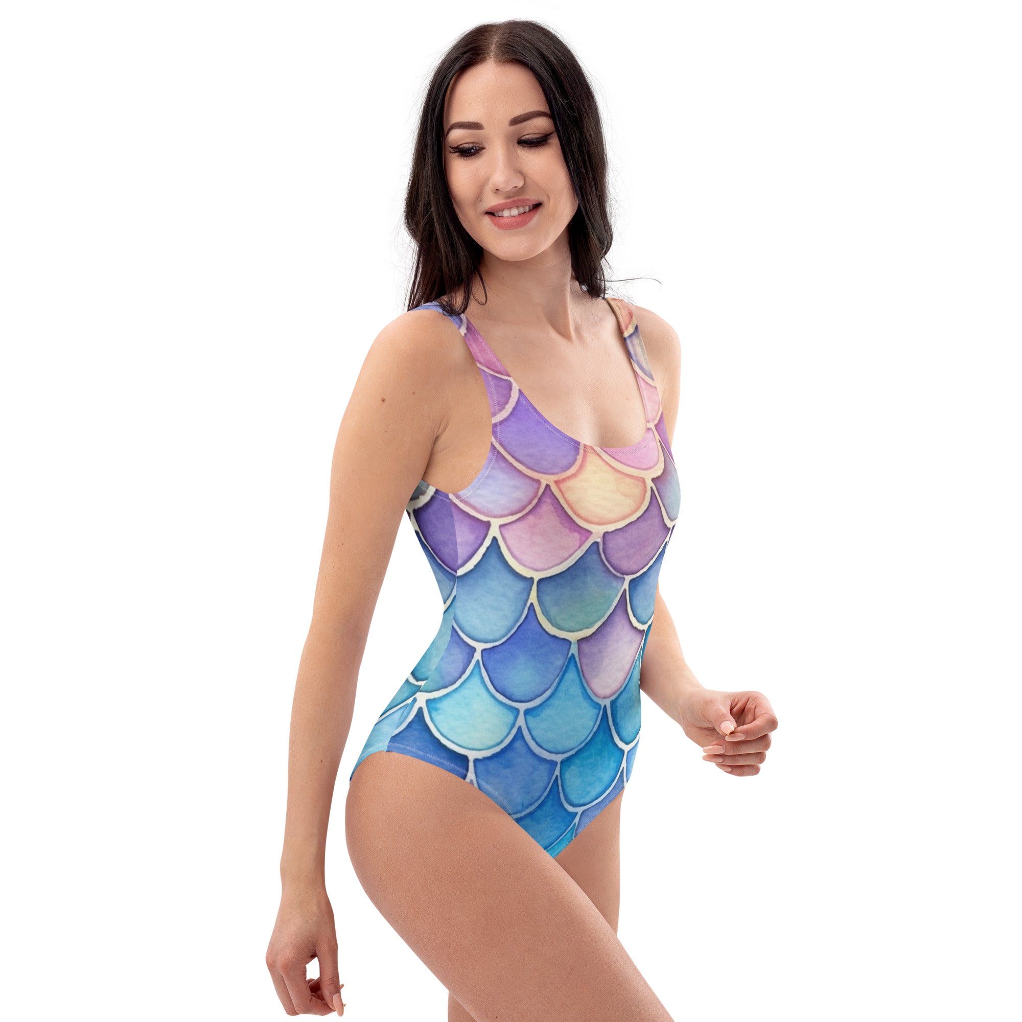 Women's Watercolor Mermaid Buttery Soft Swimsuit With UPF 50+
