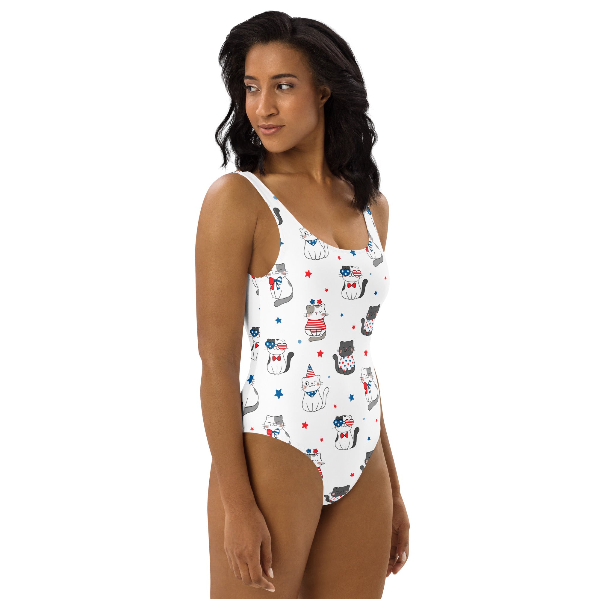 Women's Patriotic Cat Buttery Soft Swimsuit With UPF 50+