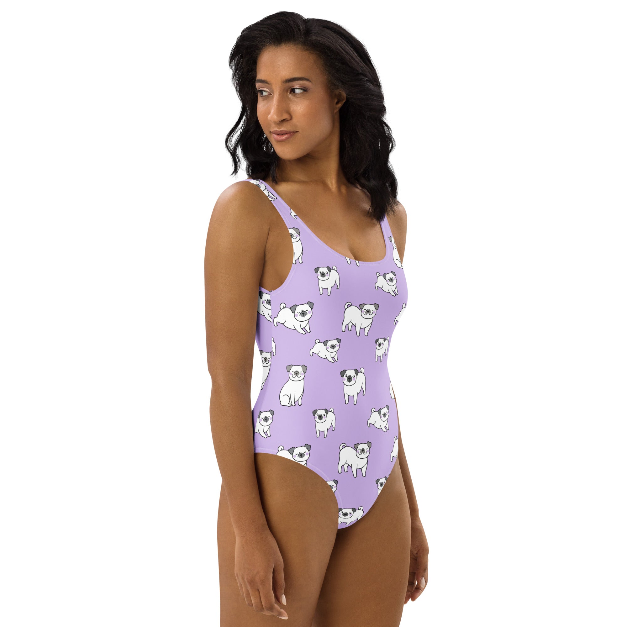 Women's Purple Pug Buttery Soft Swimsuit With UPF 50+