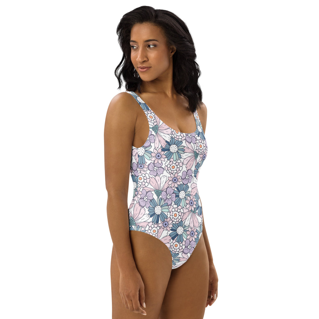 Women's Pastel Vintage Floral Buttery Soft Swimsuit With UPF 50+