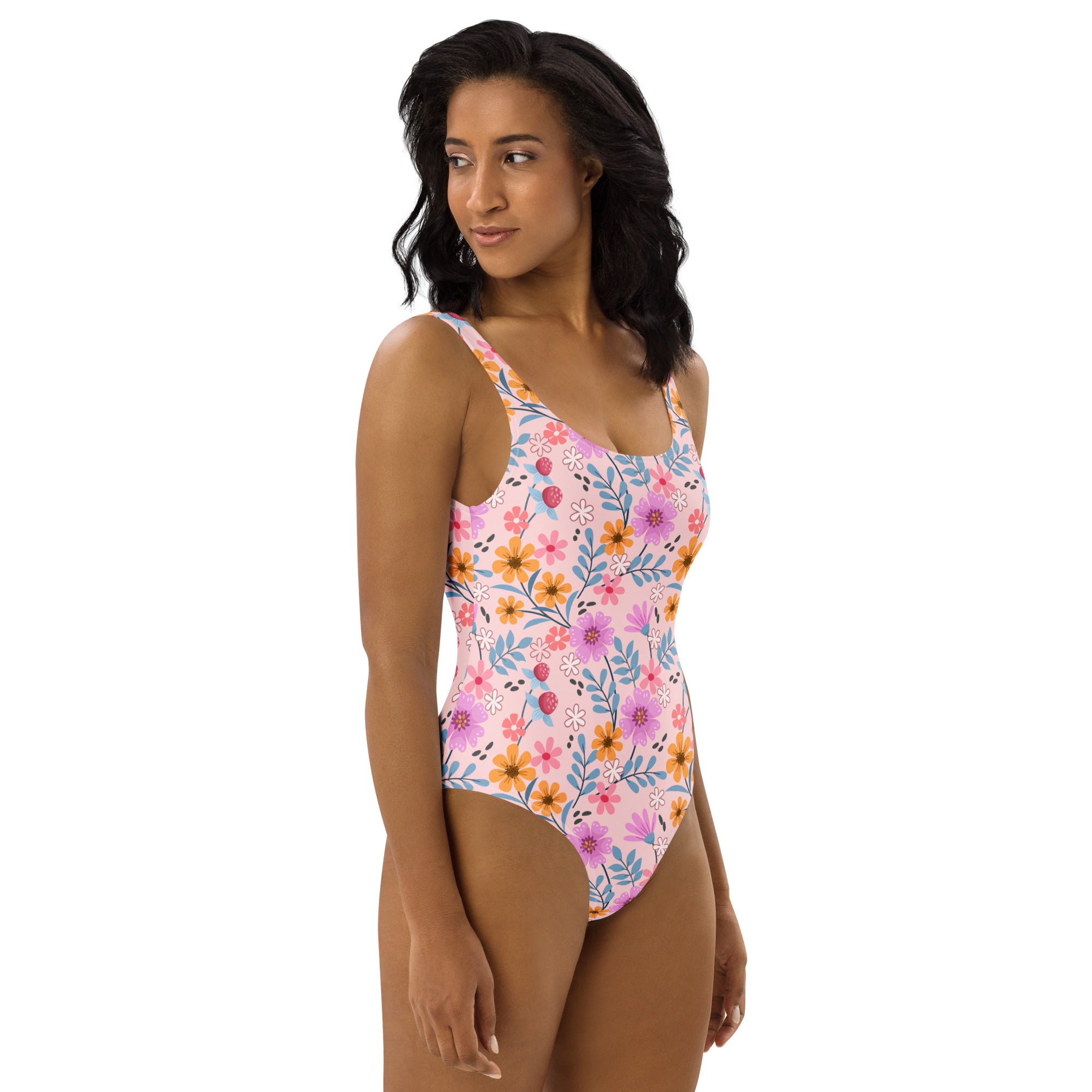 Women's Pink Floral Buttery Soft Swimsuit With UPF 50+
