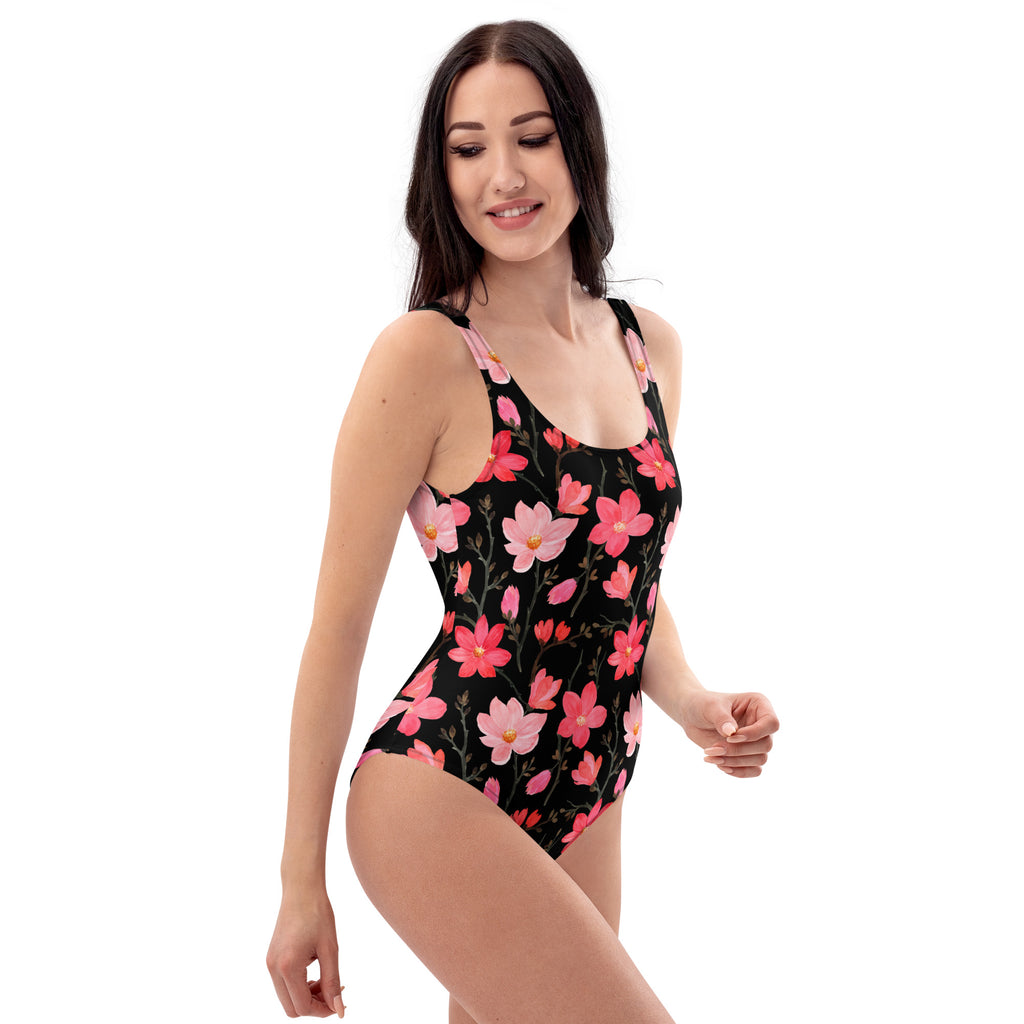 Women's Watercolor Pink Floral Buttery Soft Swimsuit With UPF 50+