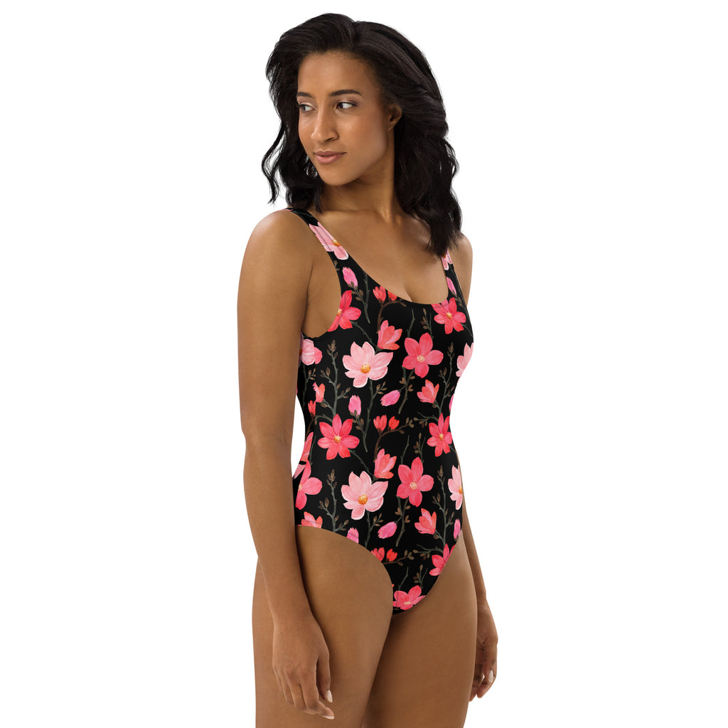 Women's Watercolor Pink Floral Buttery Soft Swimsuit With UPF 50+