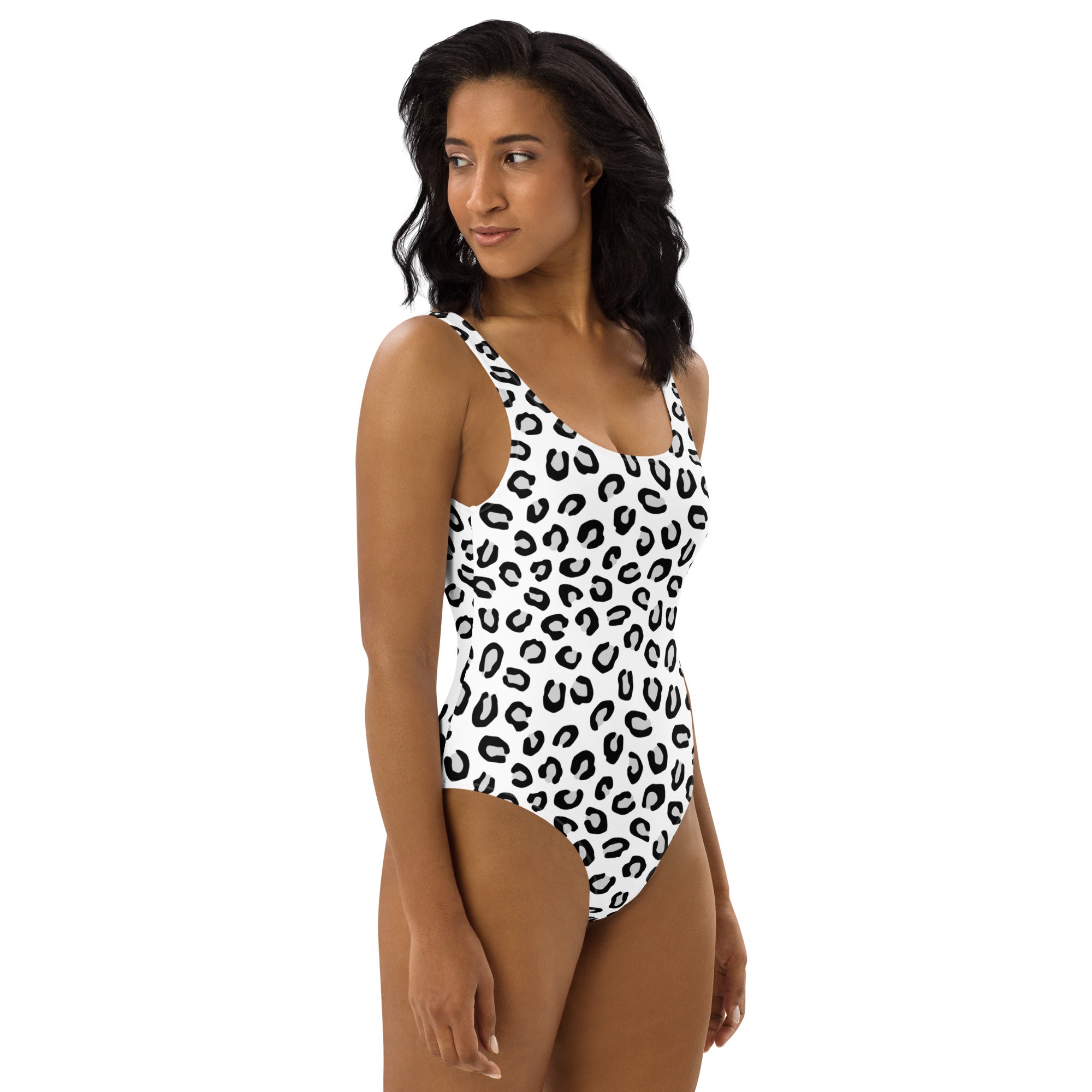 Women's Black & White Leopard Buttery Soft Swimsuit With UPF 50+
