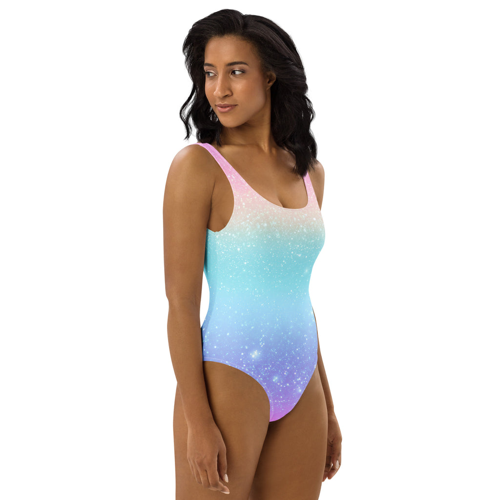 Women's Faux Sparkle Effect Rainbow Buttery Soft Swimsuit With UPF 50+