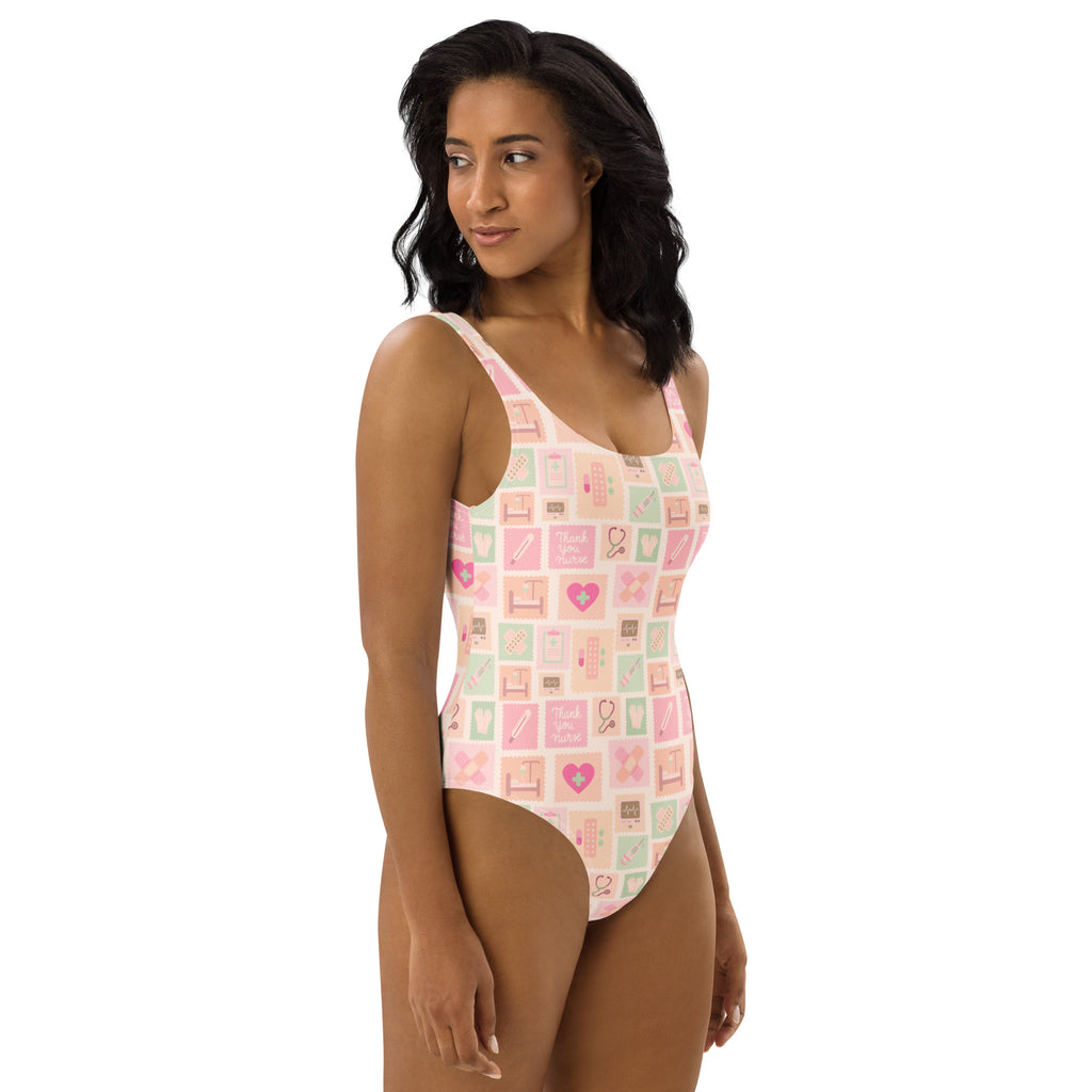 Women's Pink Nurse Icon Buttery Soft Swimsuit With UPF 50+