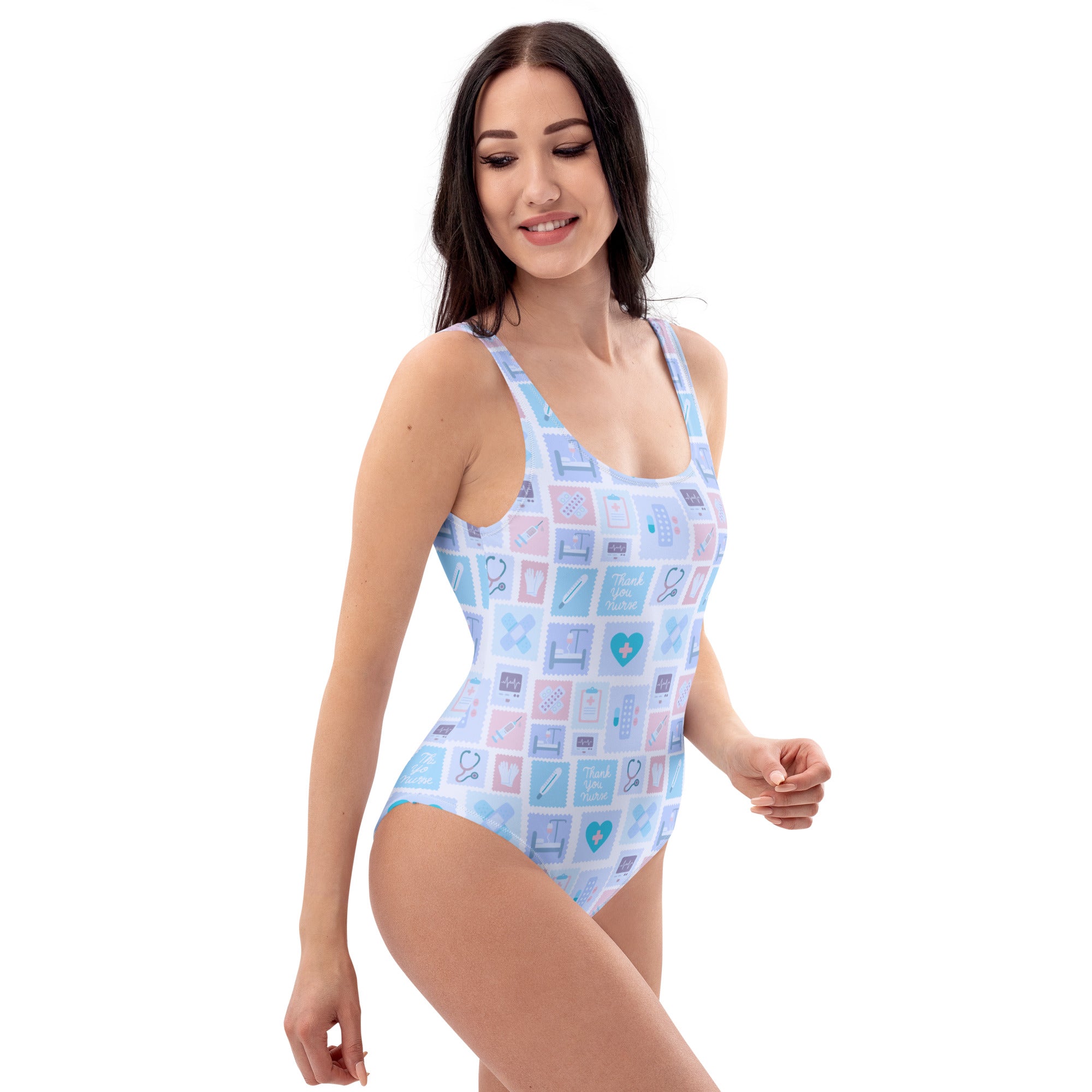 Women's Blue Nurse Icon Buttery Soft Swimsuit With UPF 50+