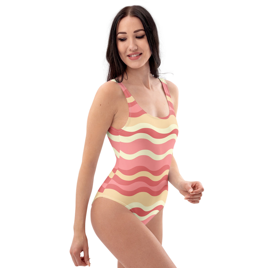 Women's Pink Retro Wave Buttery Soft Swimsuit With UPF 50+