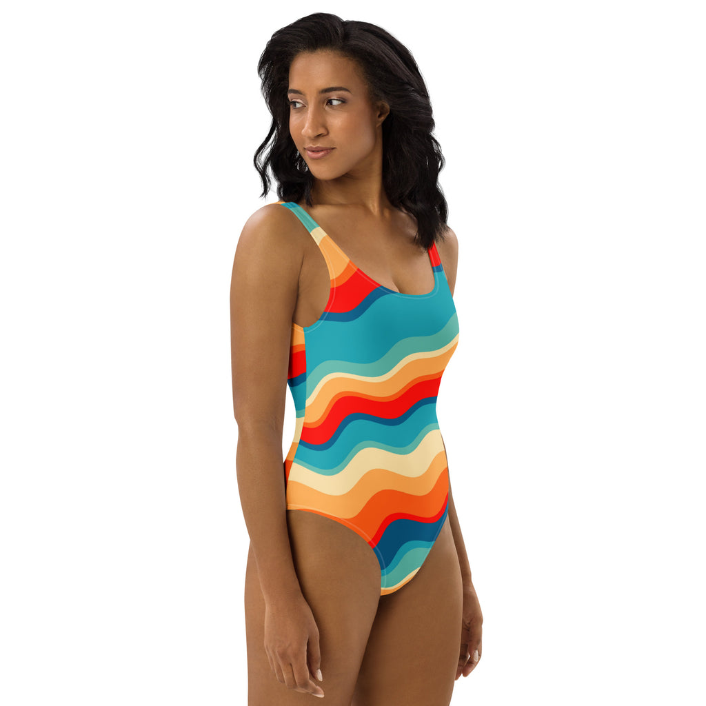 Women's Bright Retro Wave Buttery Soft Swimsuit With UPF 50+