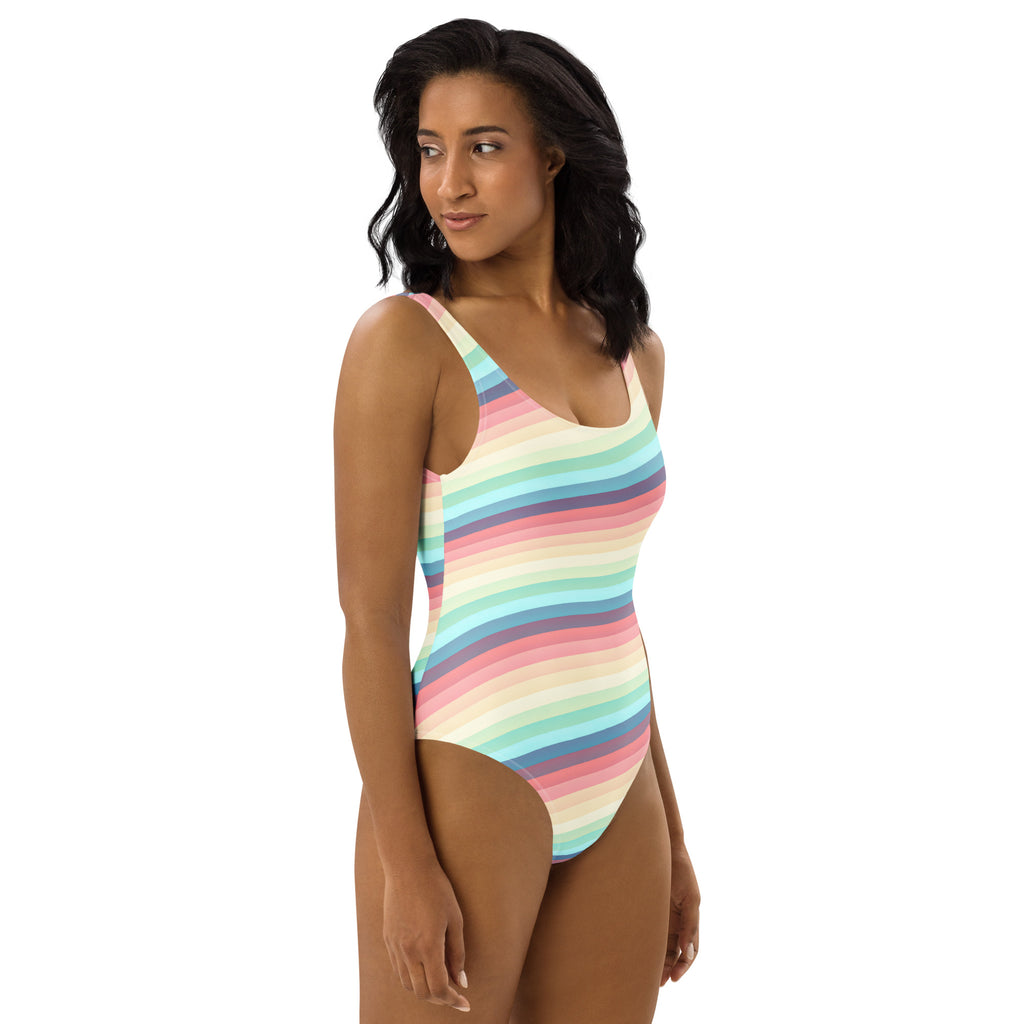 Women's Rainbow Coastal Stripe Buttery Soft Swimsuit With UPF 50+