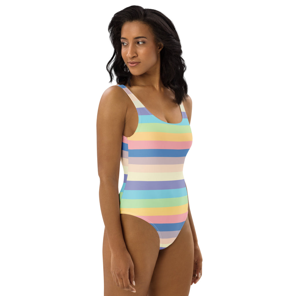 Women's Pastel Rainbow Stripe Buttery Soft Swimsuit With UPF 50+