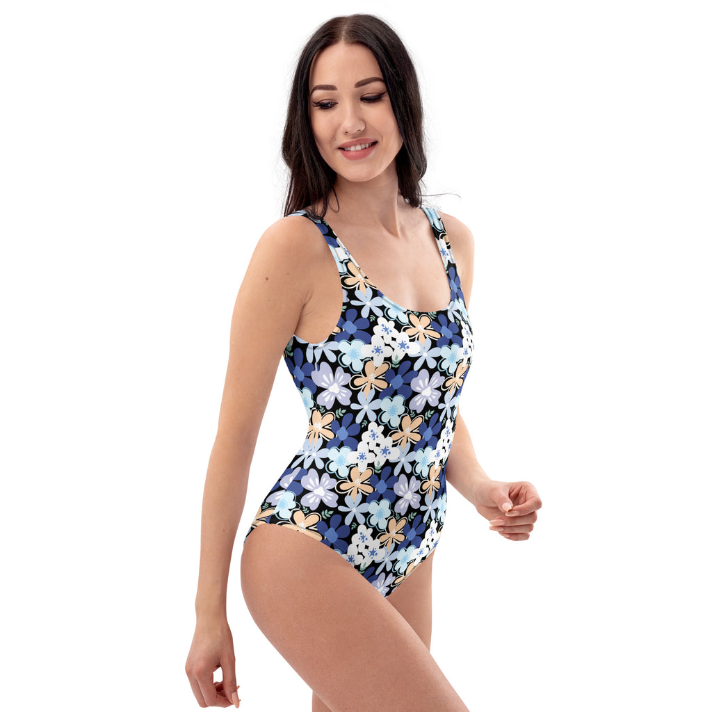 Women's Navy Floral Daisy Buttery Soft Swimsuit With UPF 50+