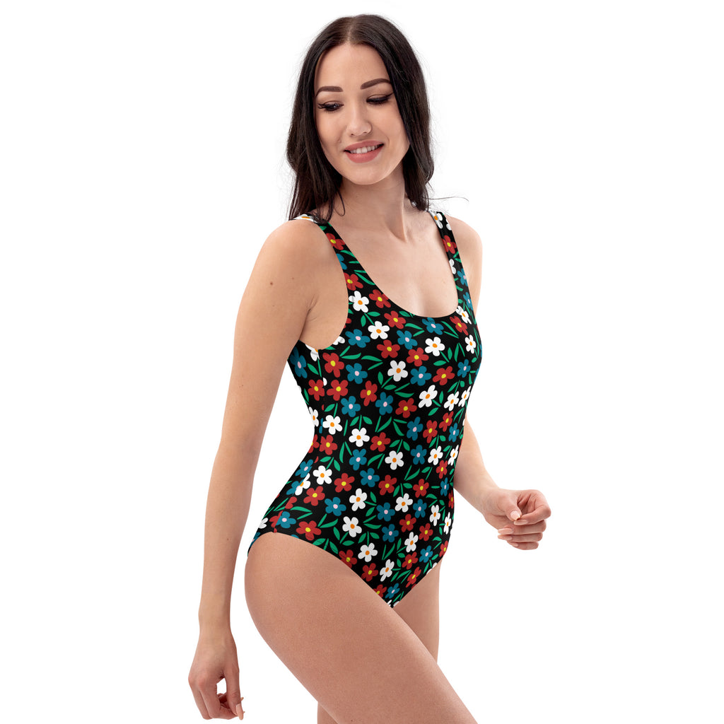 Women's Retro Colorful Floral Daisy Buttery Soft Swimsuit With UPF 50+