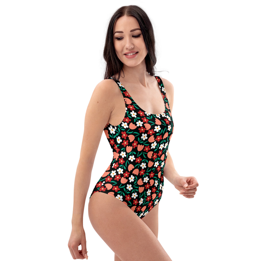 Women's Retro Strawberry Floral Buttery Soft Swimsuit With UPF 50+