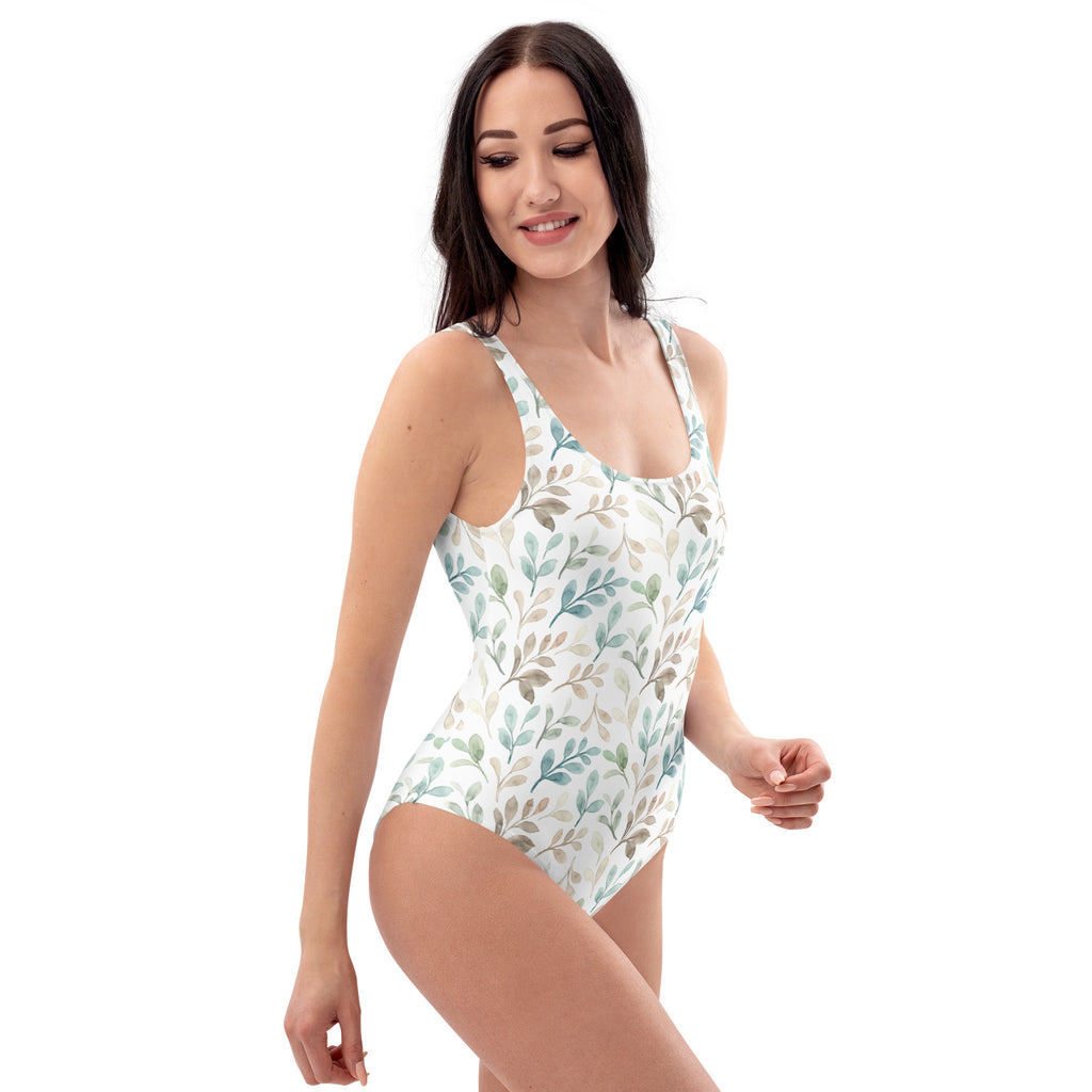 Women's Watercolor Botanical Leaf Buttery Soft Swimsuit With UPF 50+