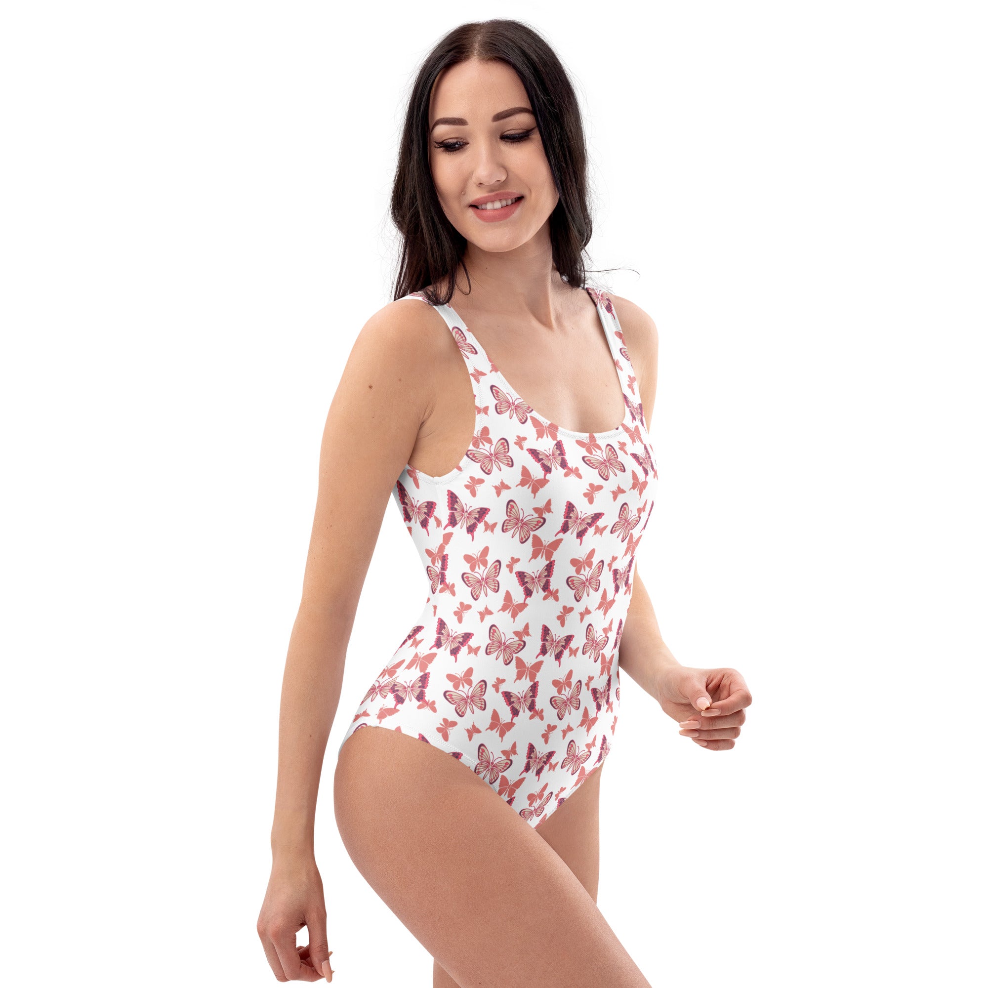 Women's Pink Butterfly Buttery Soft Swimsuit With UPF 50+