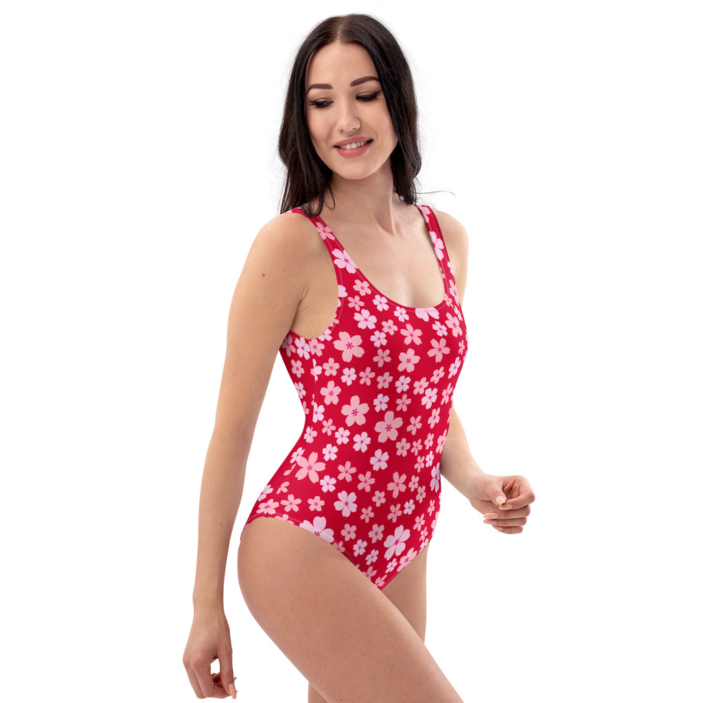 Women's Bright Pink Sakura Blossom Buttery Soft Swimsuit With UPF 50+