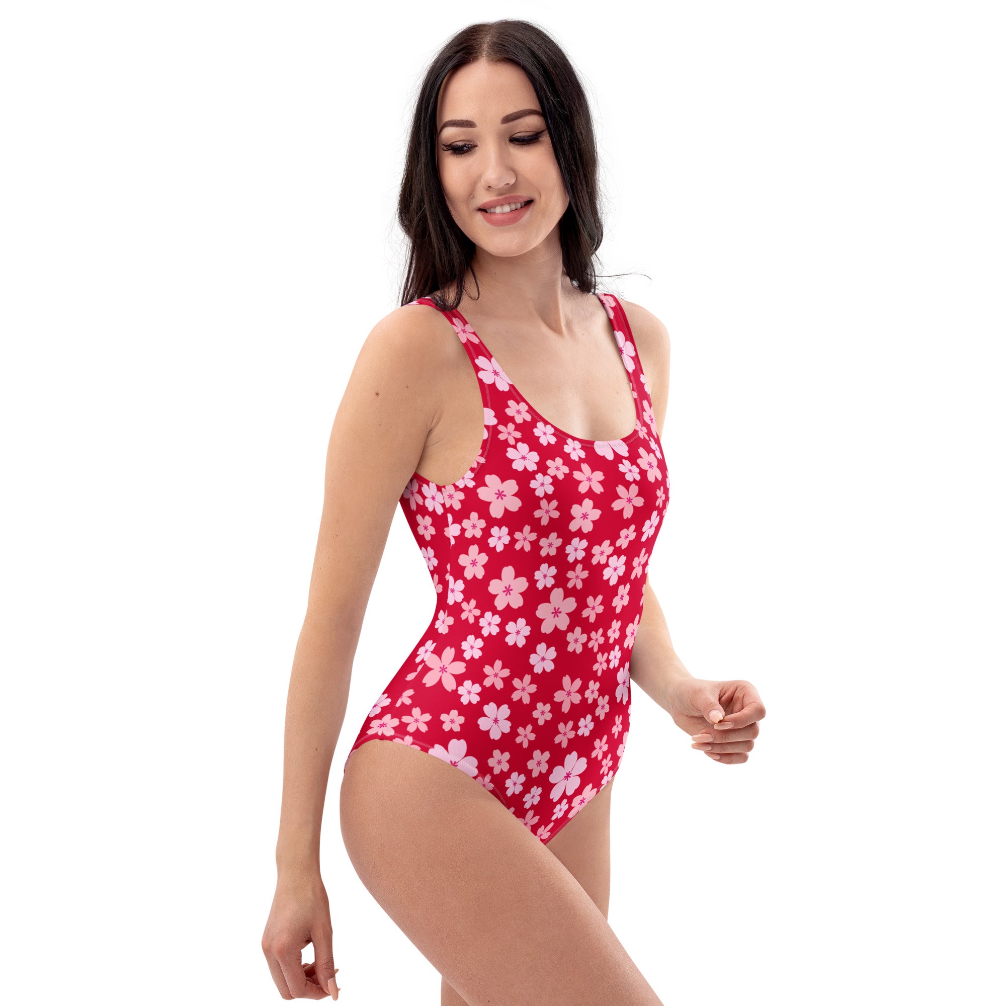 Women's Bright Pink Sakura Blossom Buttery Soft Swimsuit With UPF 50+