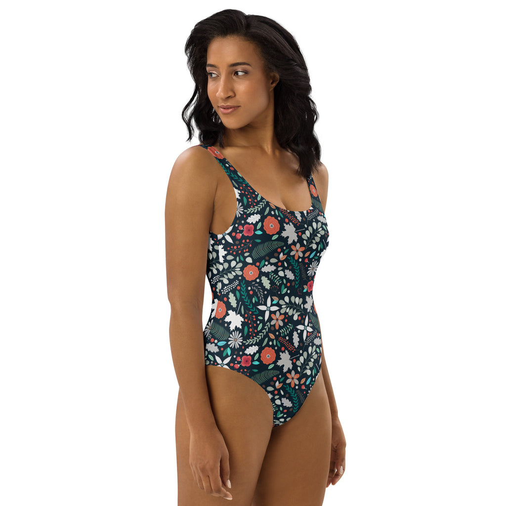 Women's Midnight Green Botanical Buttery Soft Swimsuit With UPF 50+