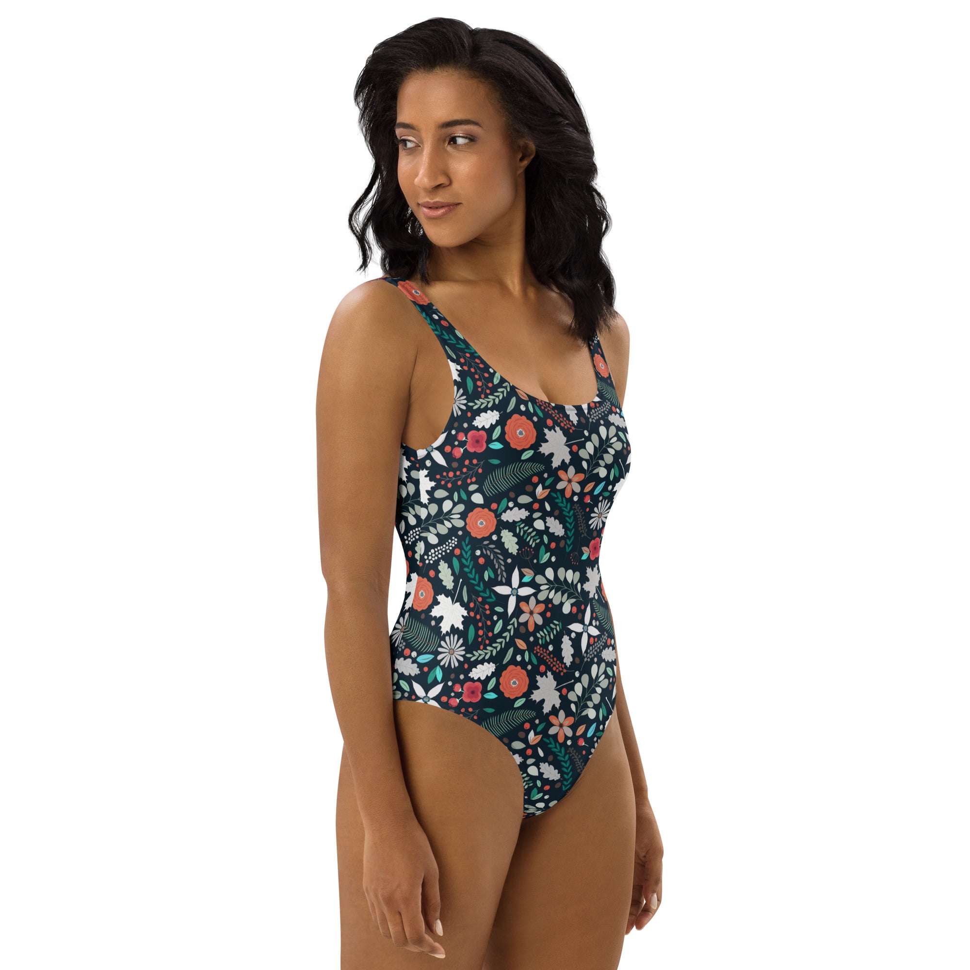 Women's Midnight Green Botanical Buttery Soft Swimsuit With UPF 50+