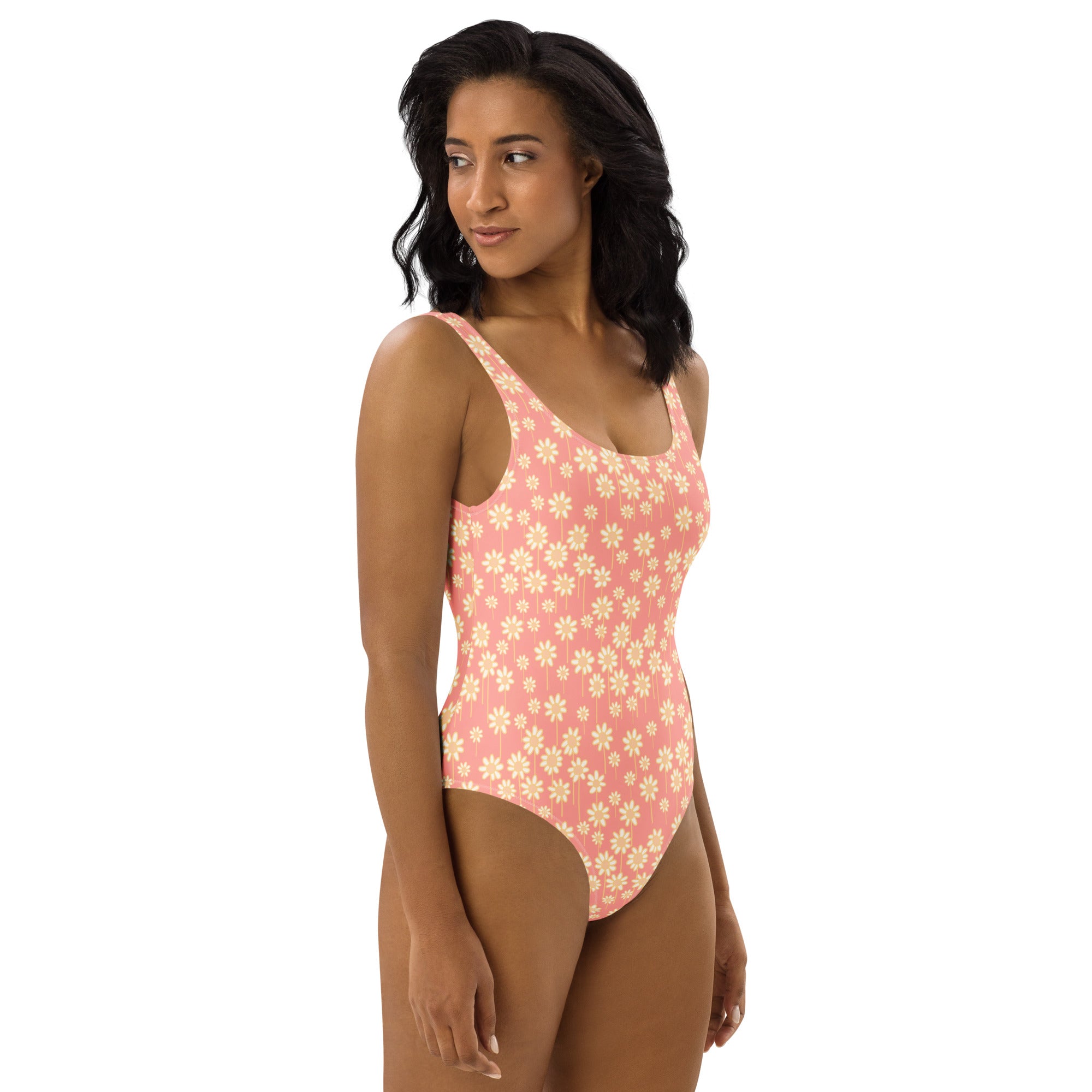 Women's Peach Daisy Buttery Soft Swimsuit With UPF 50+