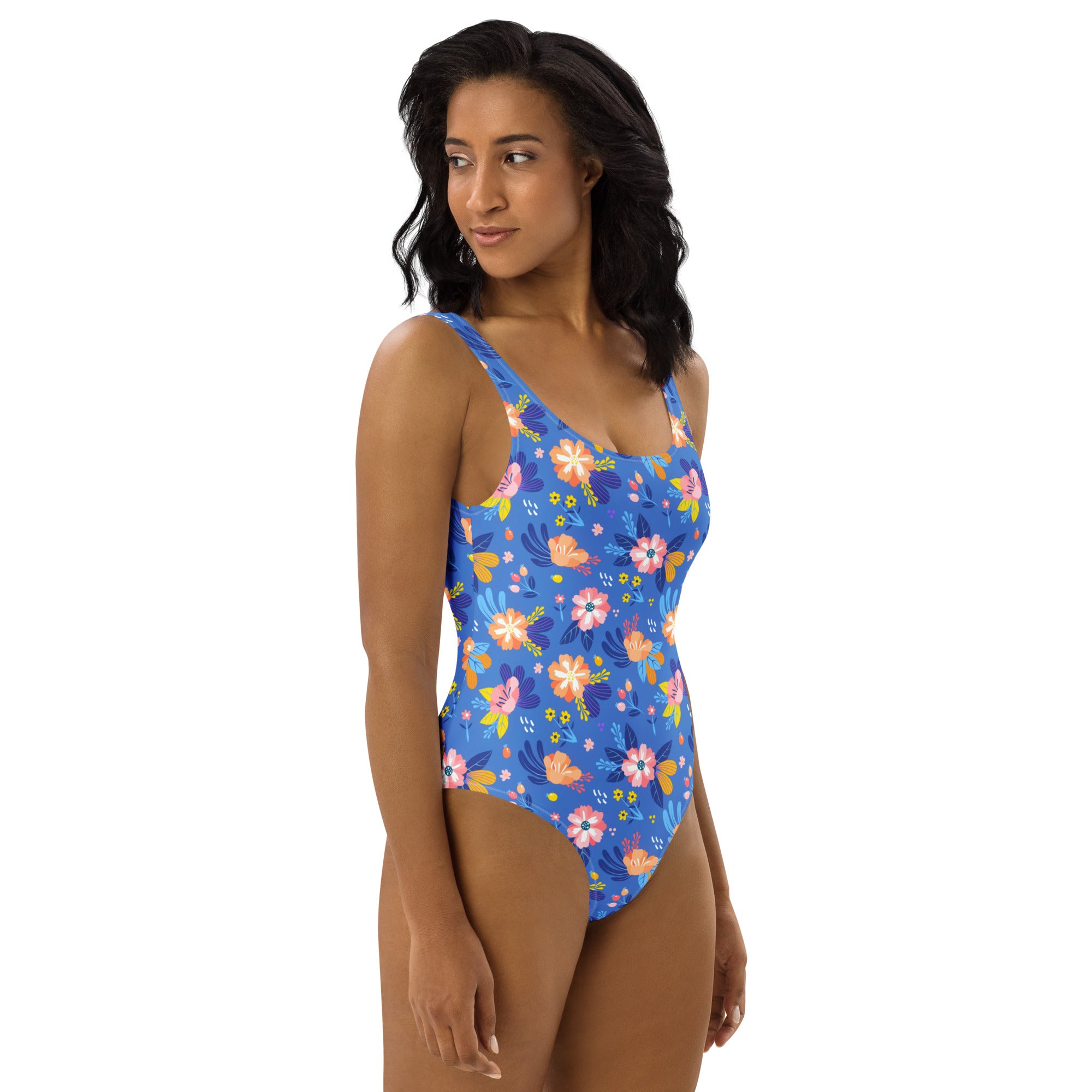 Women's Botanical Blue Floral Buttery Soft Swimsuit With UPF 50+