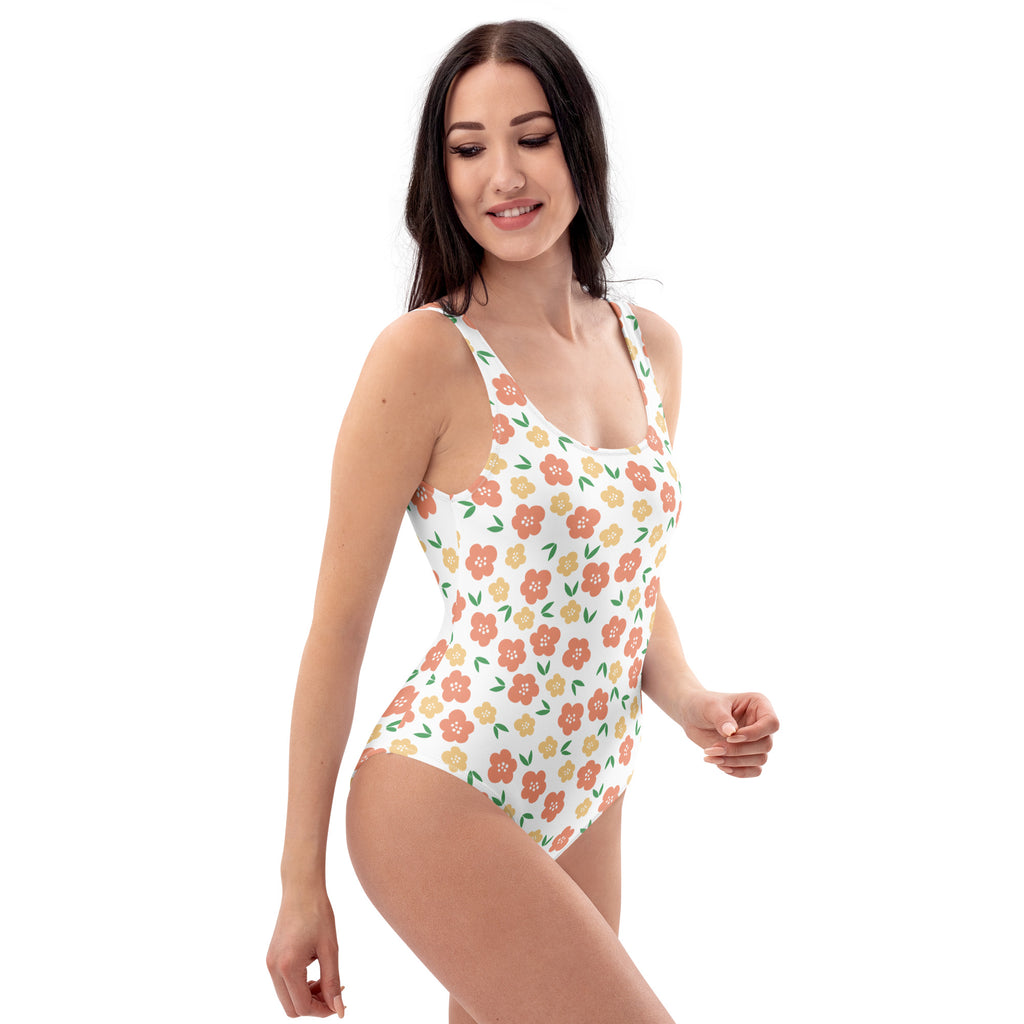 Women's Orange And Yellow Flowers Buttery Soft Swimsuit With UPF 50+