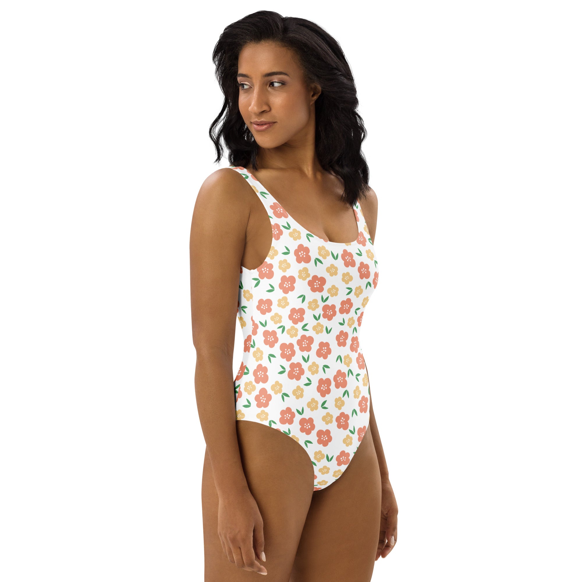 Women's Orange And Yellow Flowers Buttery Soft Swimsuit With UPF 50+
