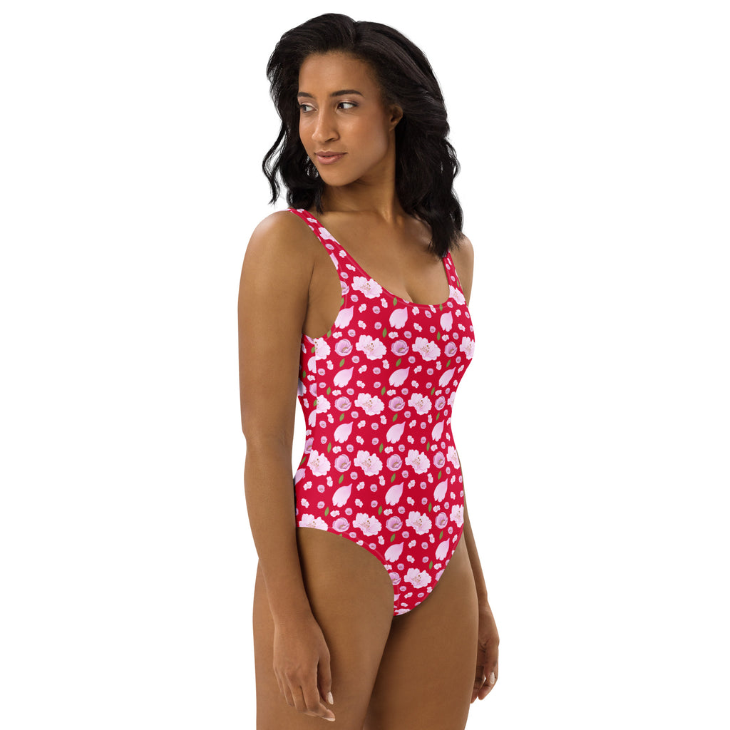 Women's Bright Pink Cherry Blossom Buttery Soft Swimsuit With UPF 50+