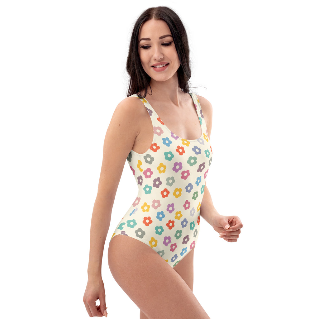 Women's Rainbow Retro Daisy Buttery Soft Swimsuit With UPF 50+