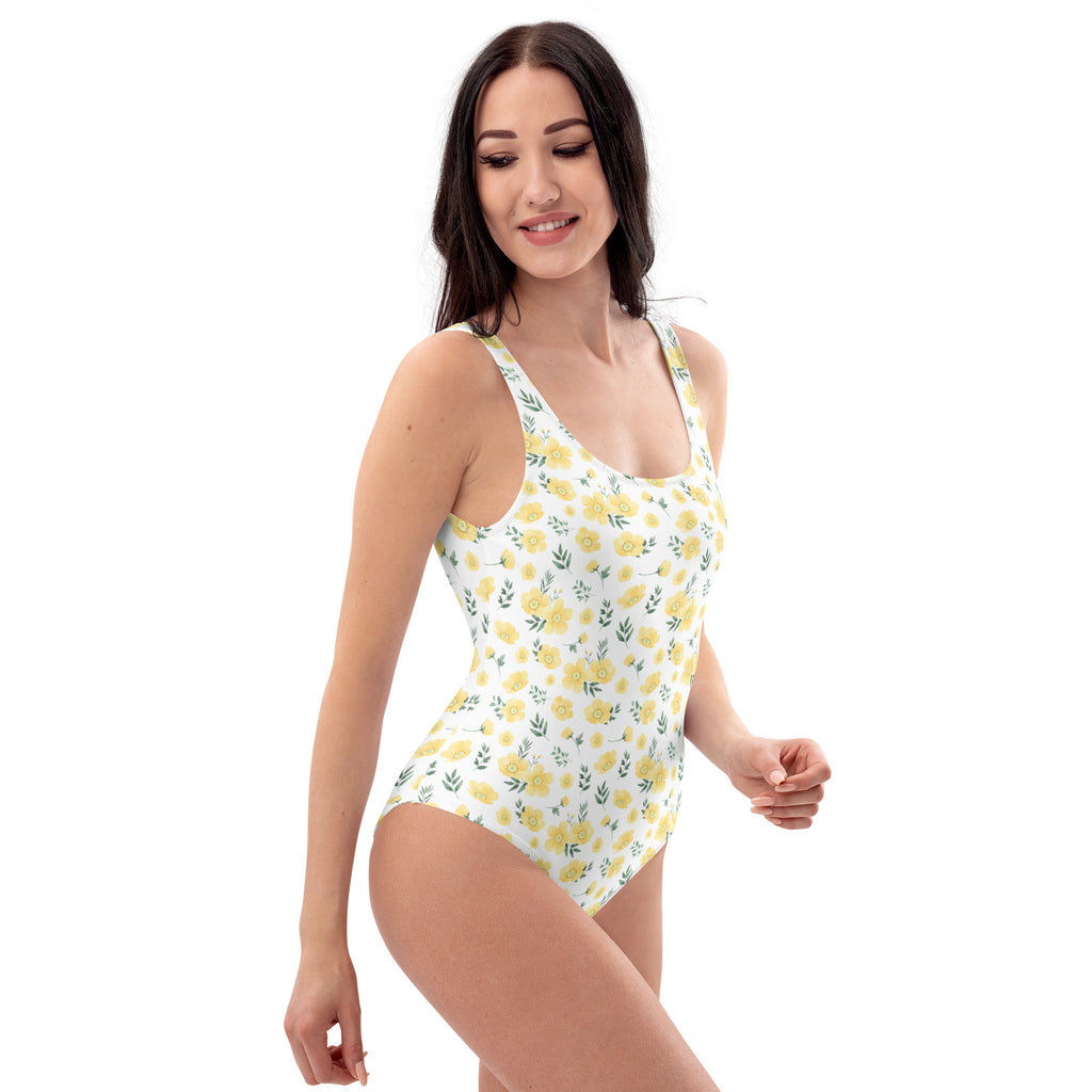 Women's Yellow Wildflower Buttery Soft Swimsuit With UPF 50+