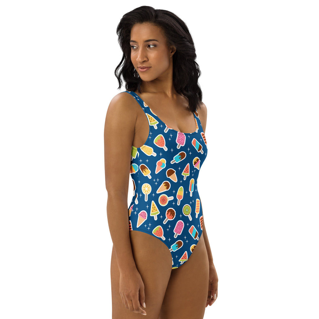 Women's Blue Ice Cream Popsicle Buttery Soft Swimsuit With UPF 50+