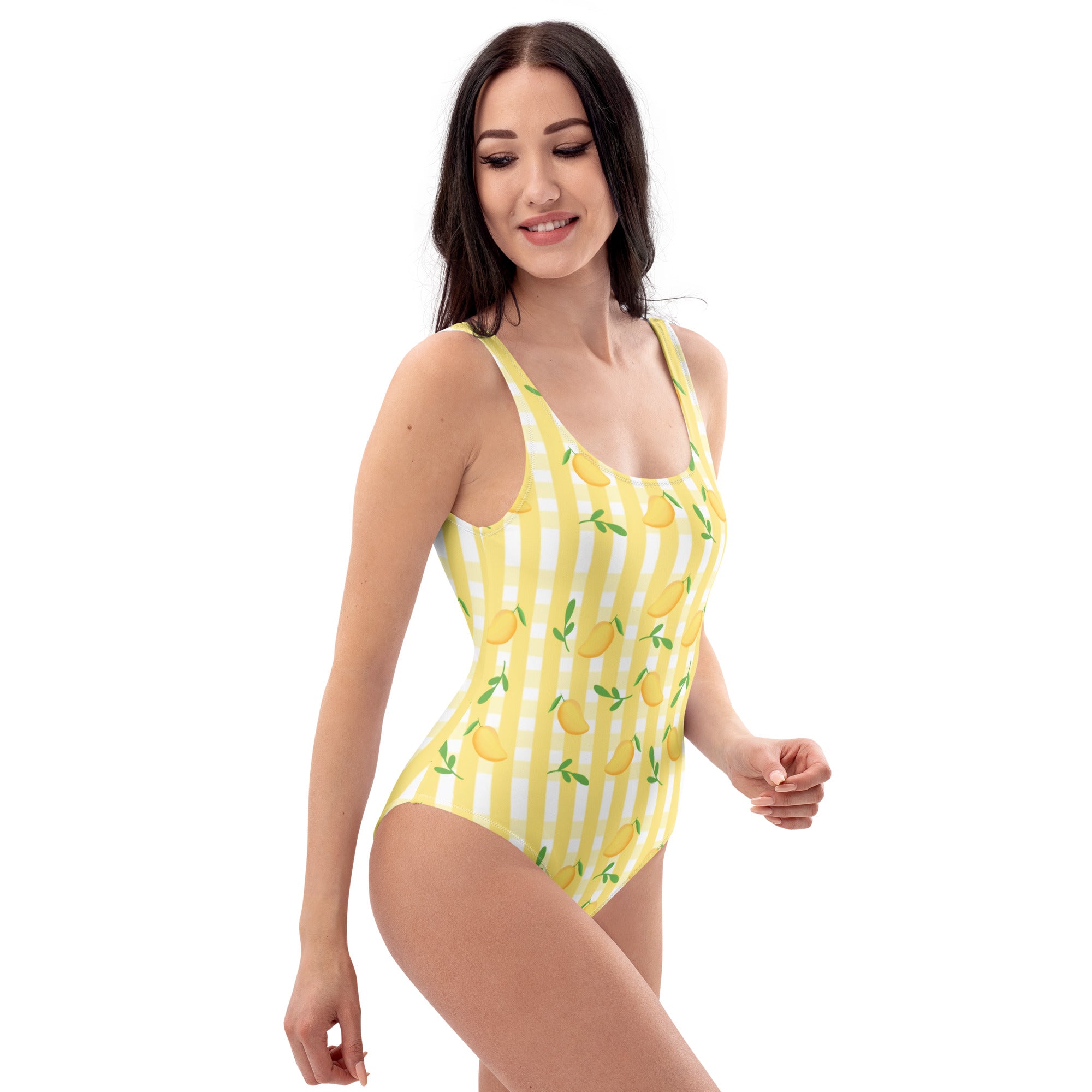 Women's Yellow Citrus Stripe Buttery Soft Swimsuit With UPF 50+