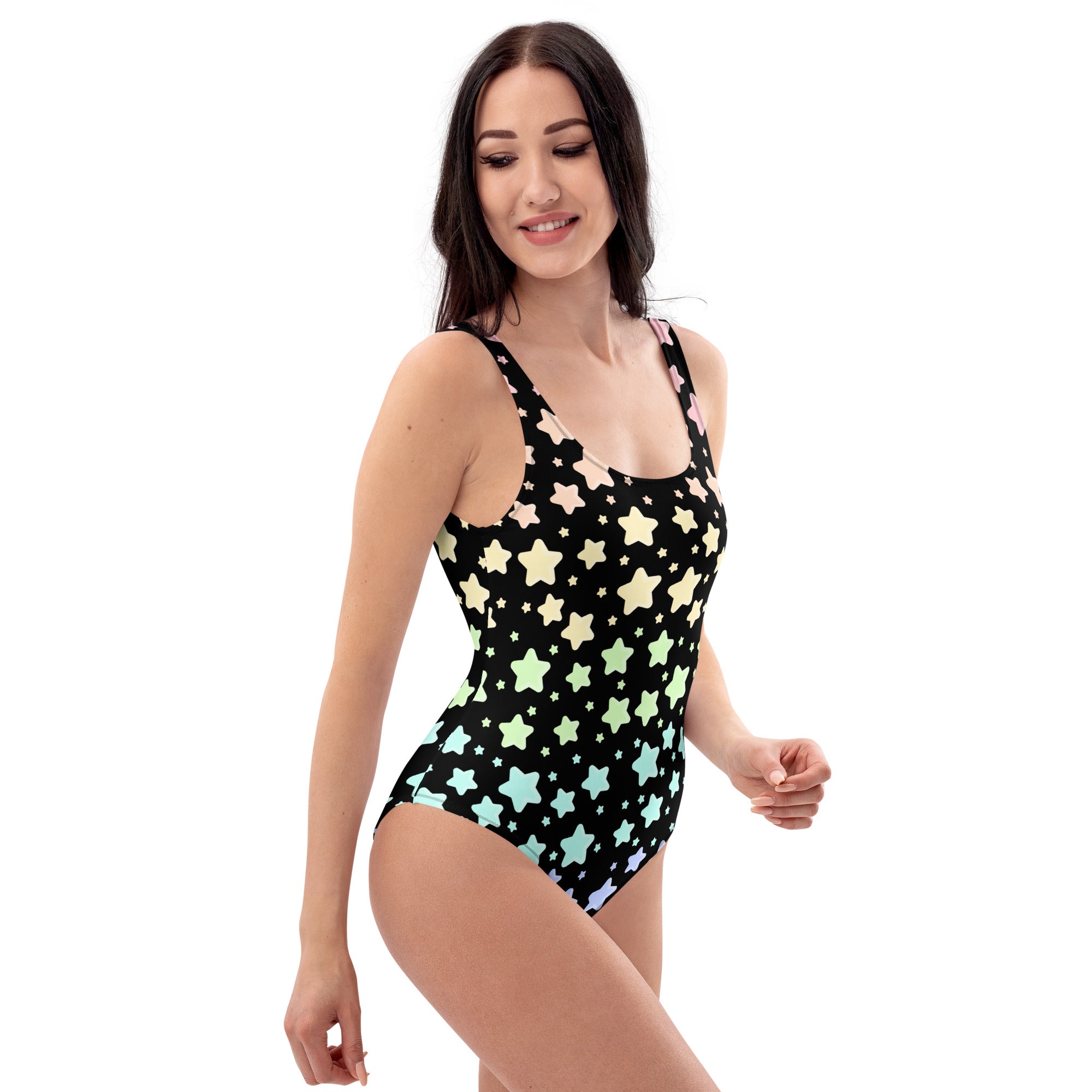 Women's Pastel Rainbow Star Buttery Soft Swimsuit With UPF 50+