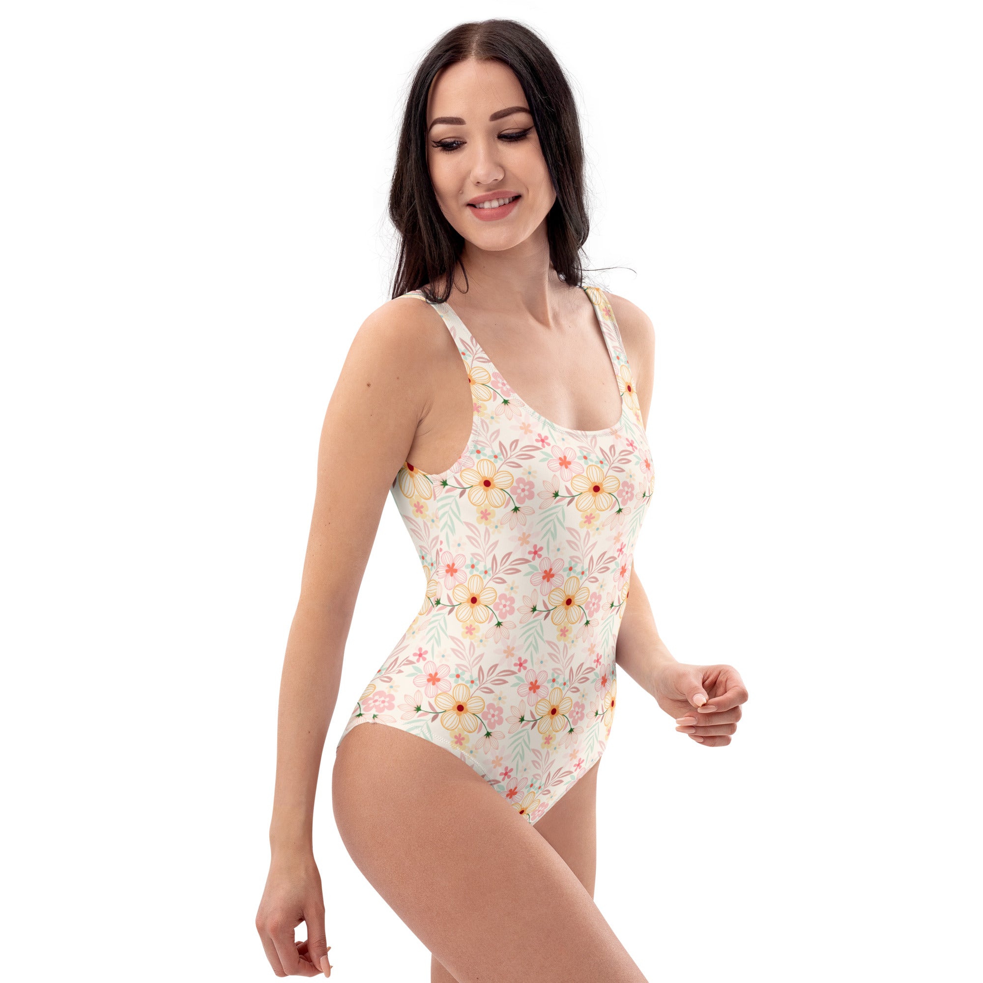Women's Cute Vintage Flower Buttery Soft Swimsuit With UPF 50+