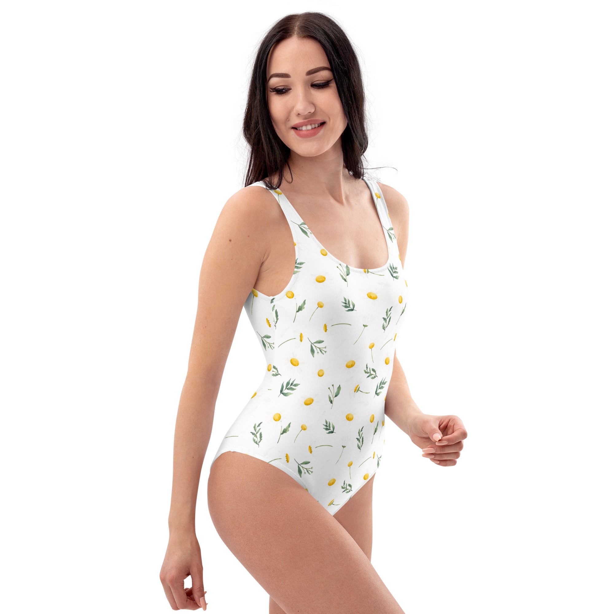 Women's Minimal Yellow Floral Buttery Soft Swimsuit With UPF 50+