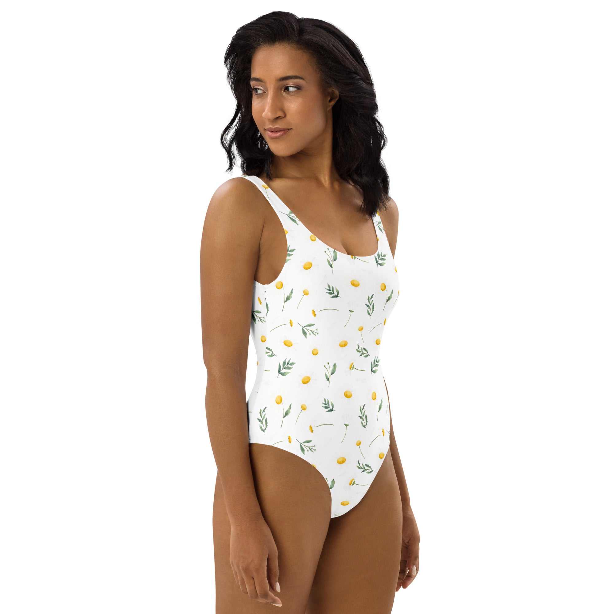 Women's Minimal Yellow Floral Buttery Soft Swimsuit With UPF 50+