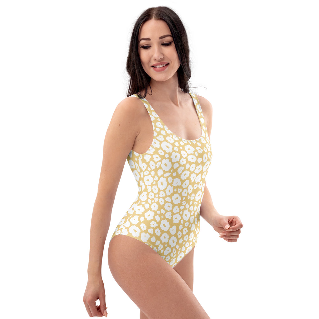 Women's Beige Leopard Print Buttery Soft Swimsuit With UPF 50+