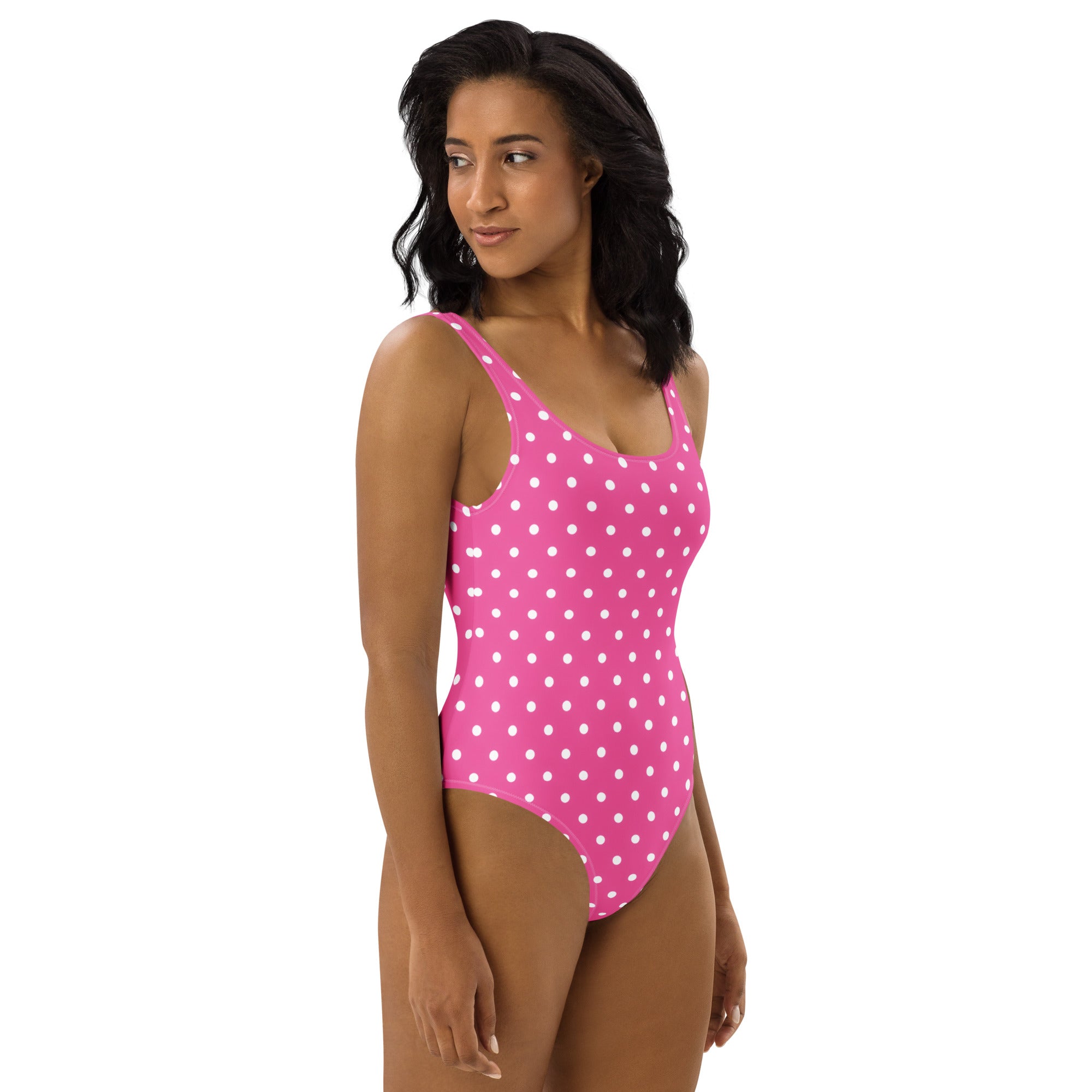 Women's Pink Polka Dot Buttery Soft Swimsuit With UPF 50+