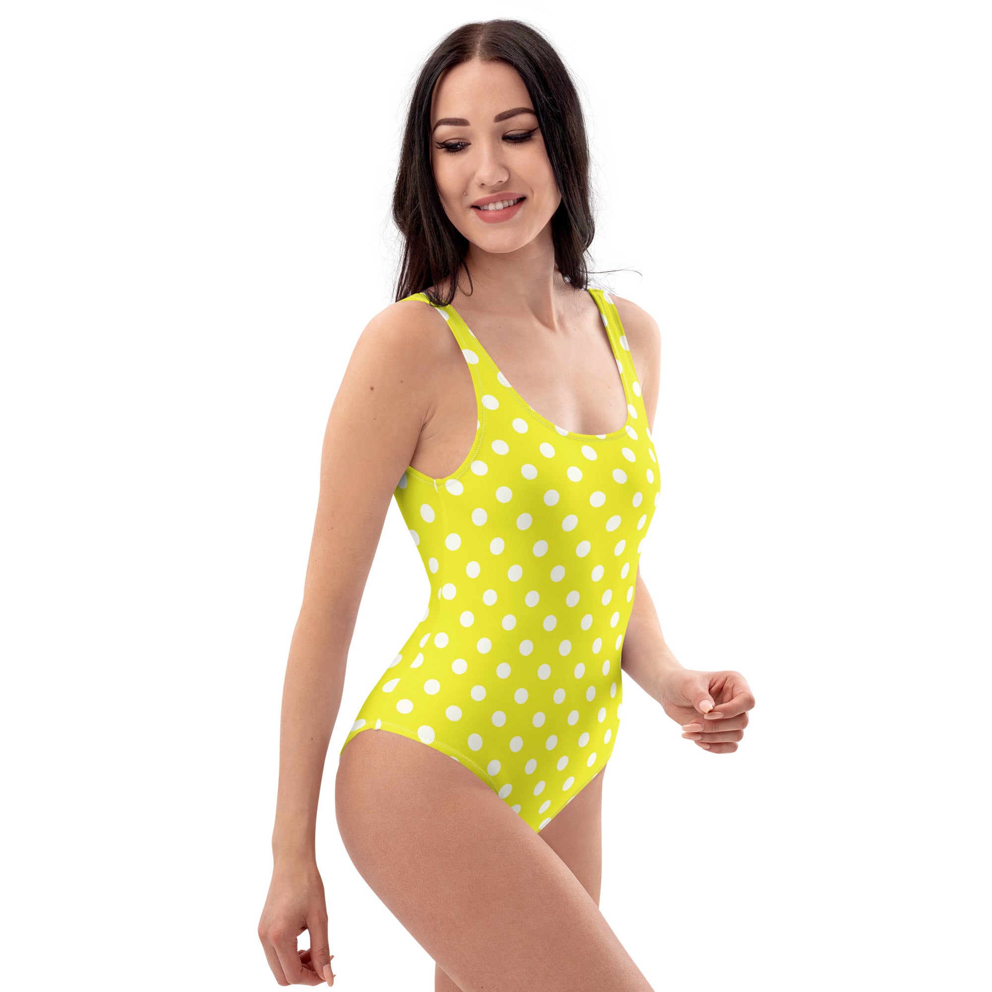 Women's Yellow Polka Dot Buttery Soft Swimsuit With UPF 50+