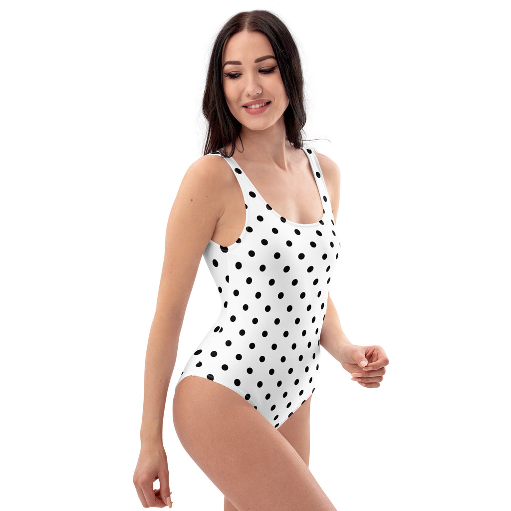 Women's White Polka Dot Buttery Soft Swimsuit With UPF 50+