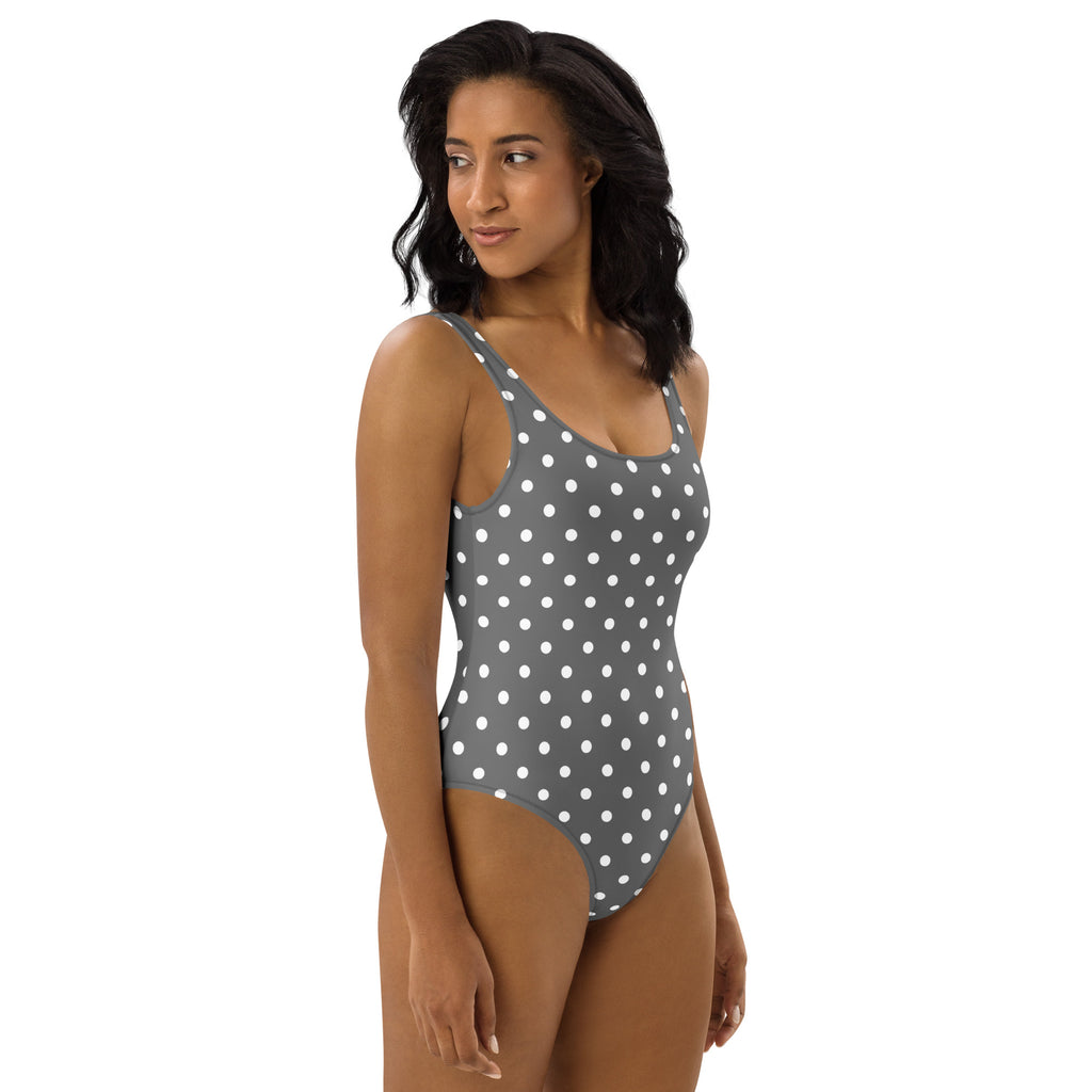 Women's Gray Polka Dot Buttery Soft Swimsuit With UPF 50+