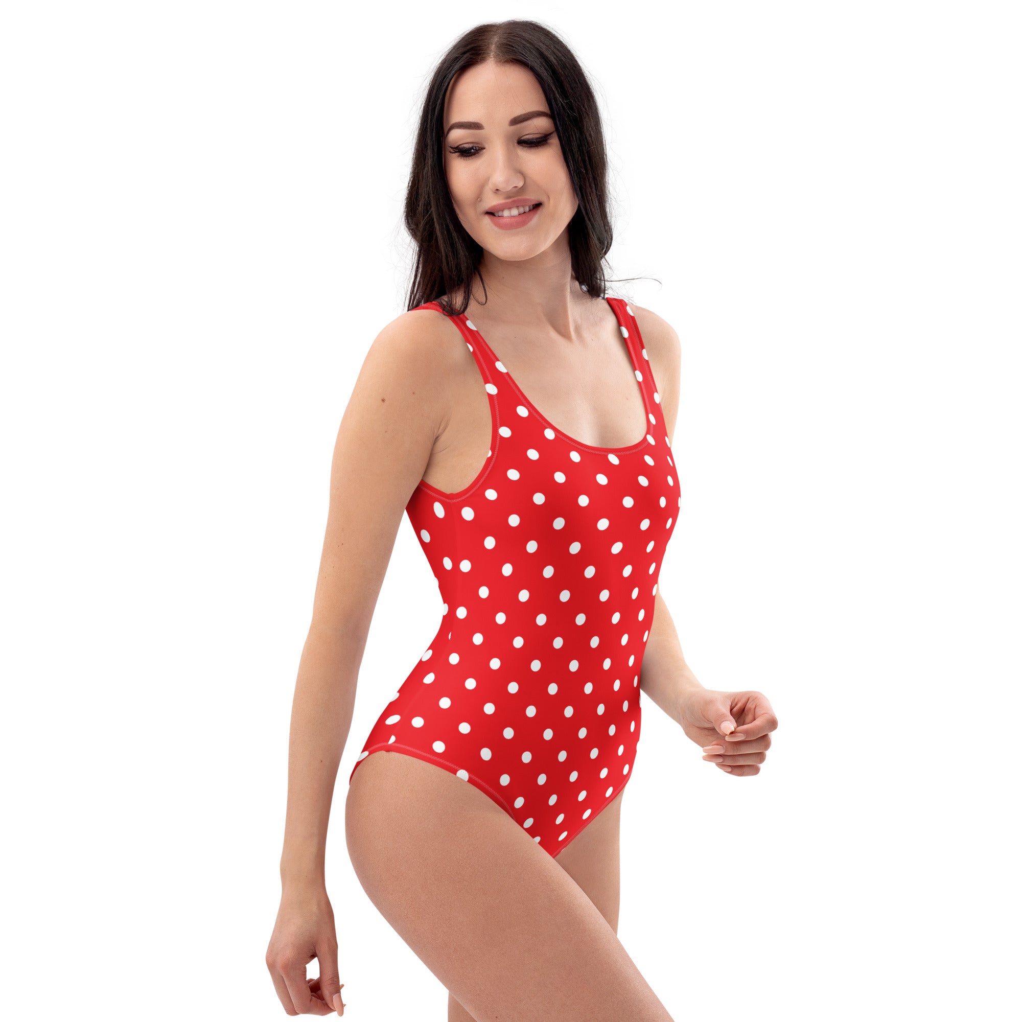 Women's Red Polka Dot Buttery Soft Swimsuit With UPF 50+