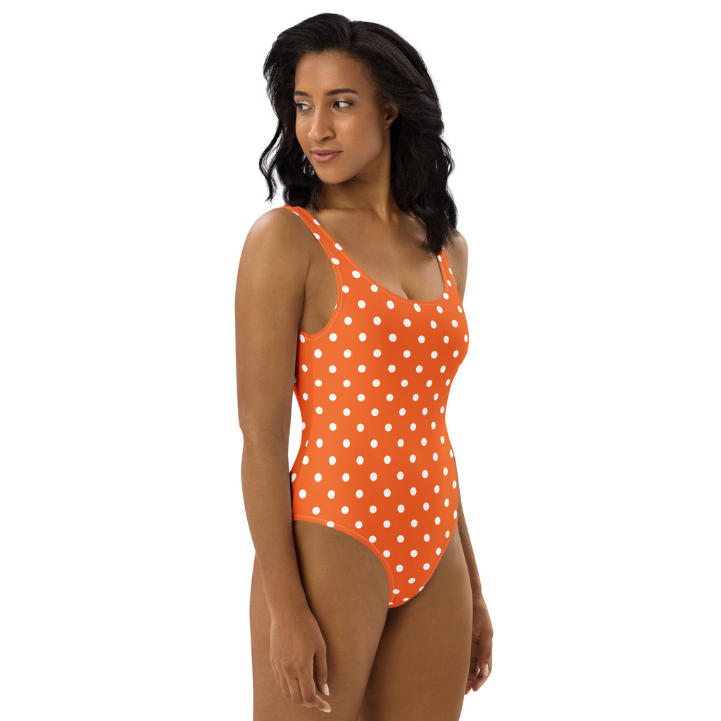 Women's Orange Polka Dot Buttery Soft Swimsuit With UPF 50+
