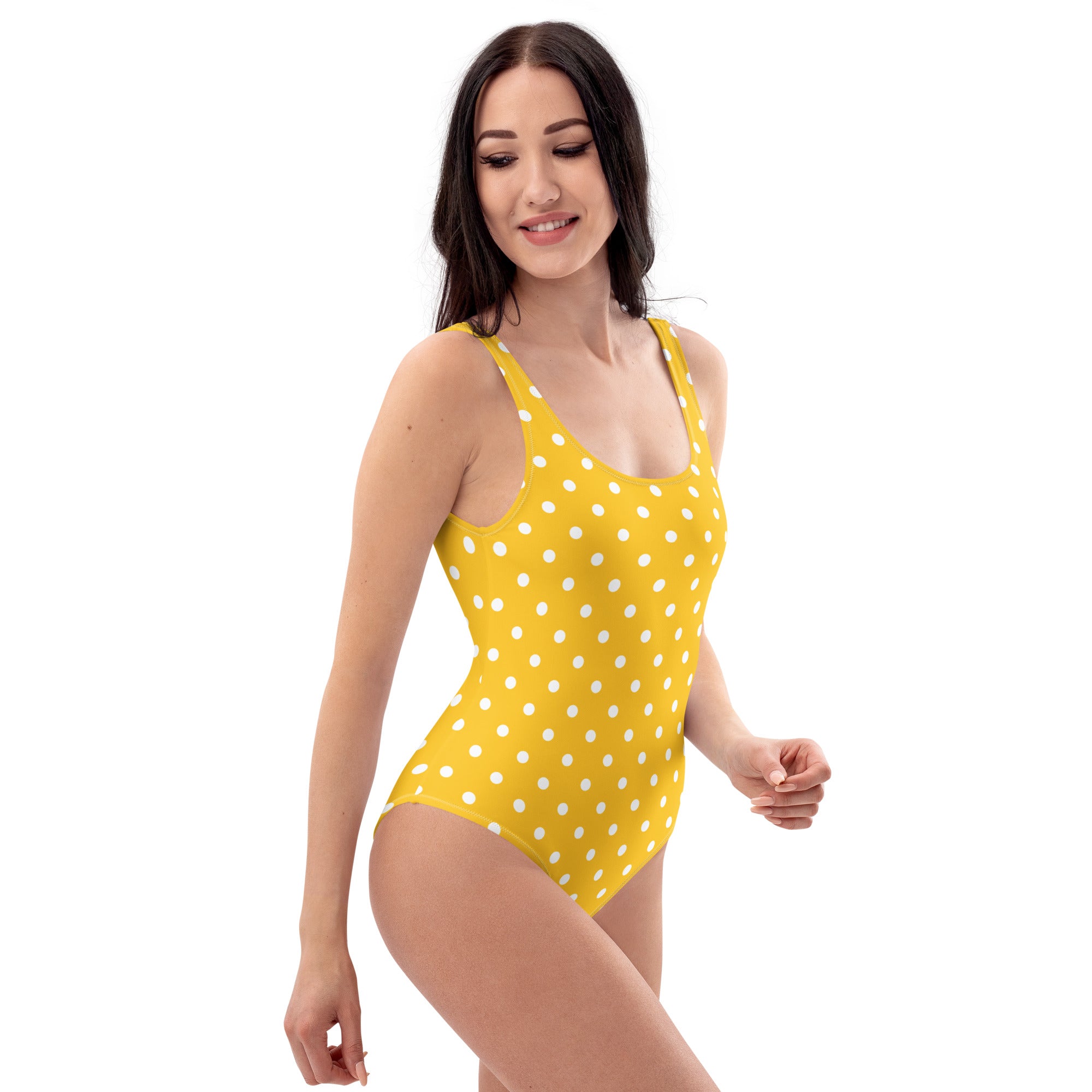 Women's Yellow Polka Dot Buttery Soft Swimsuit With UPF 50+