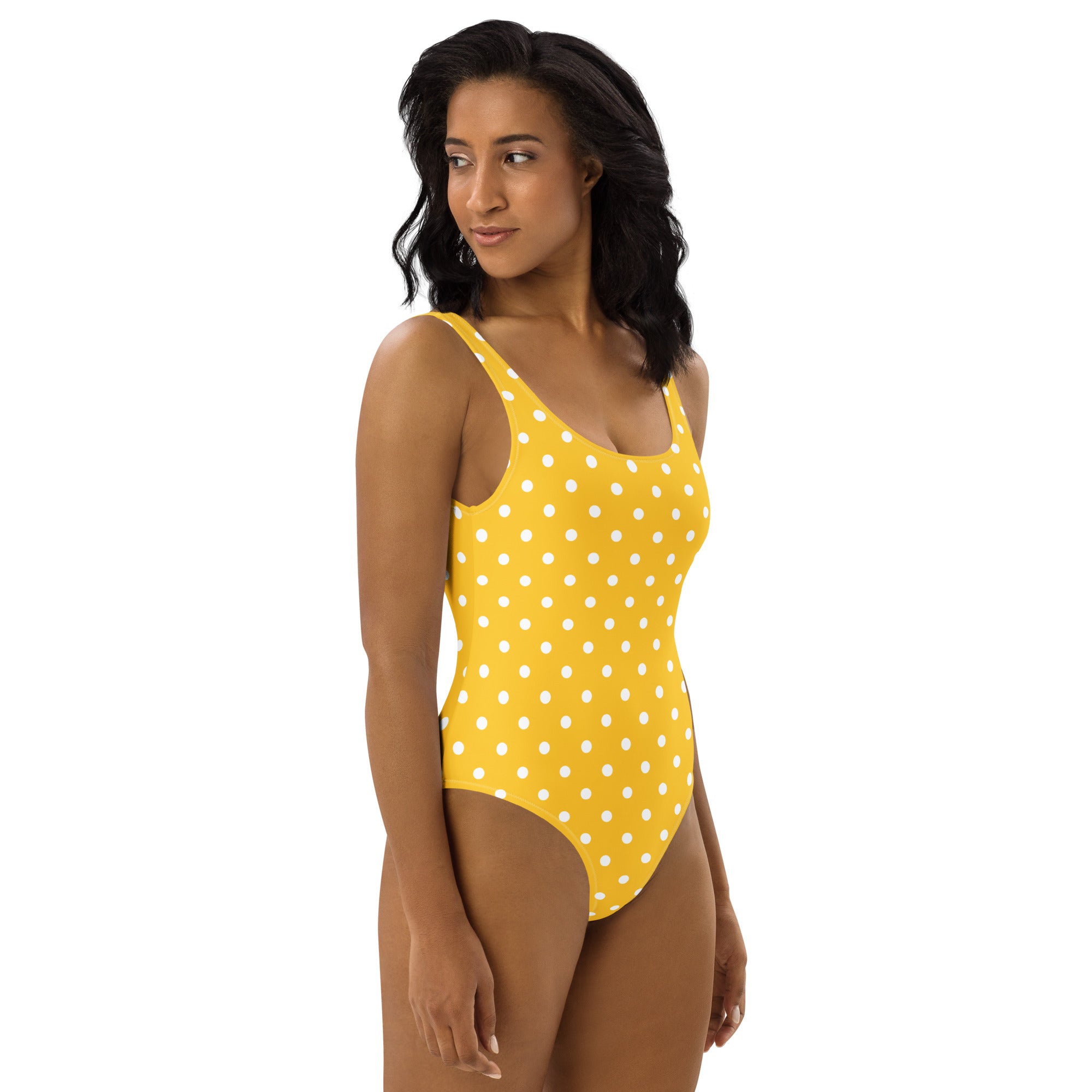 Women's Yellow Polka Dot Buttery Soft Swimsuit With UPF 50+